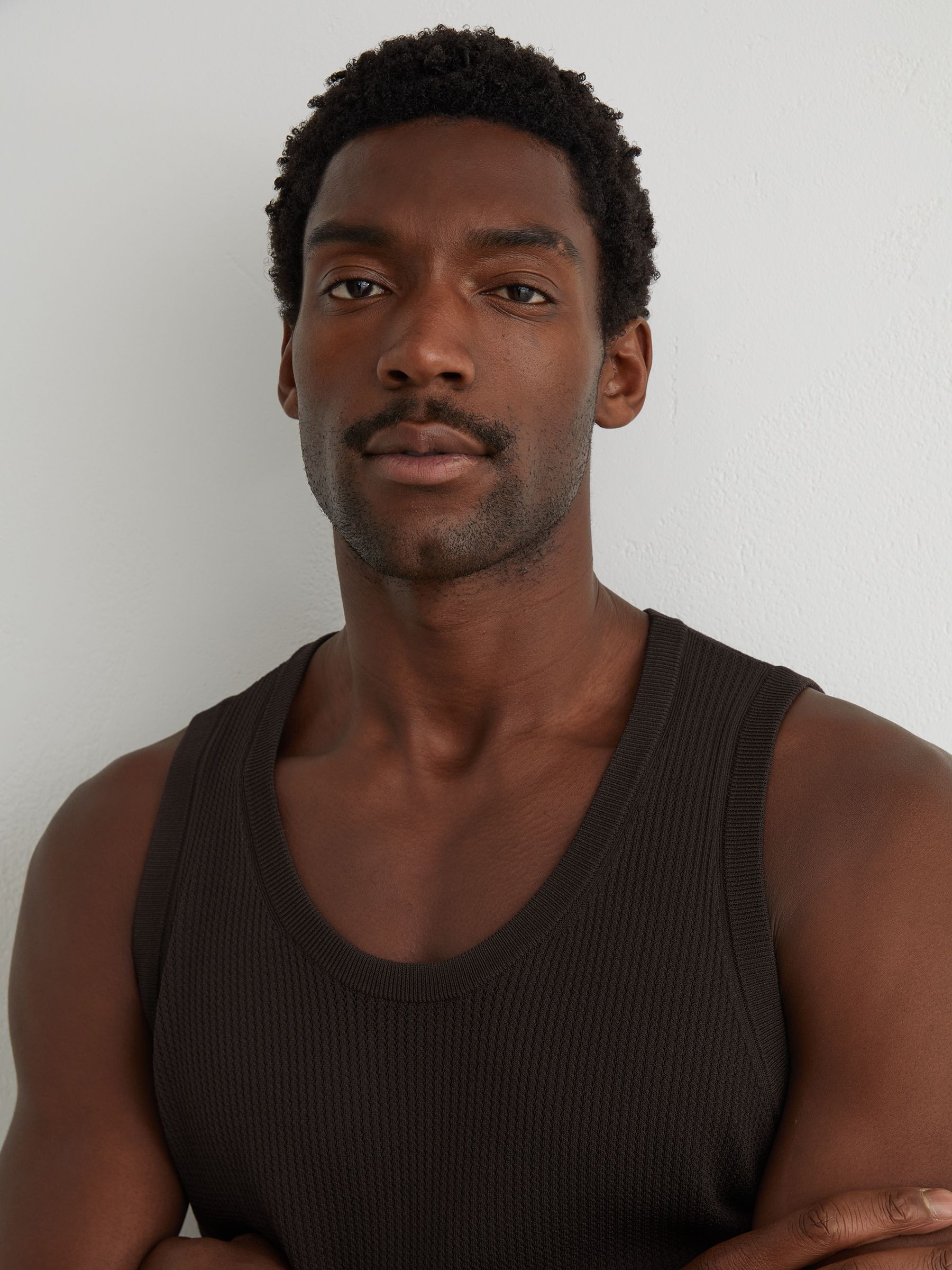 Textured-Knit Round-Neck Vest in Chocolate Brown - Image 5 of 8