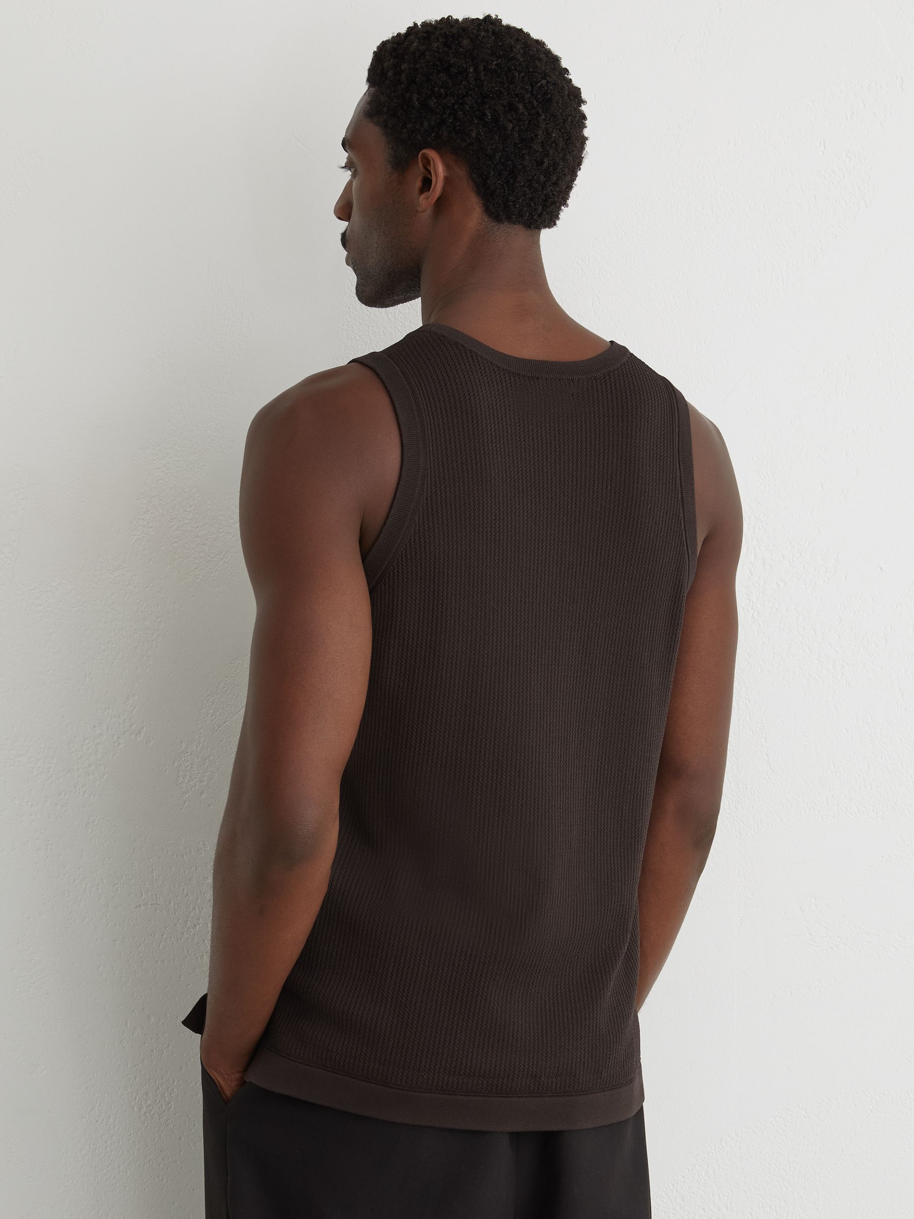 Textured-Knit Round-Neck Vest in Chocolate Brown - Image 7 of 8