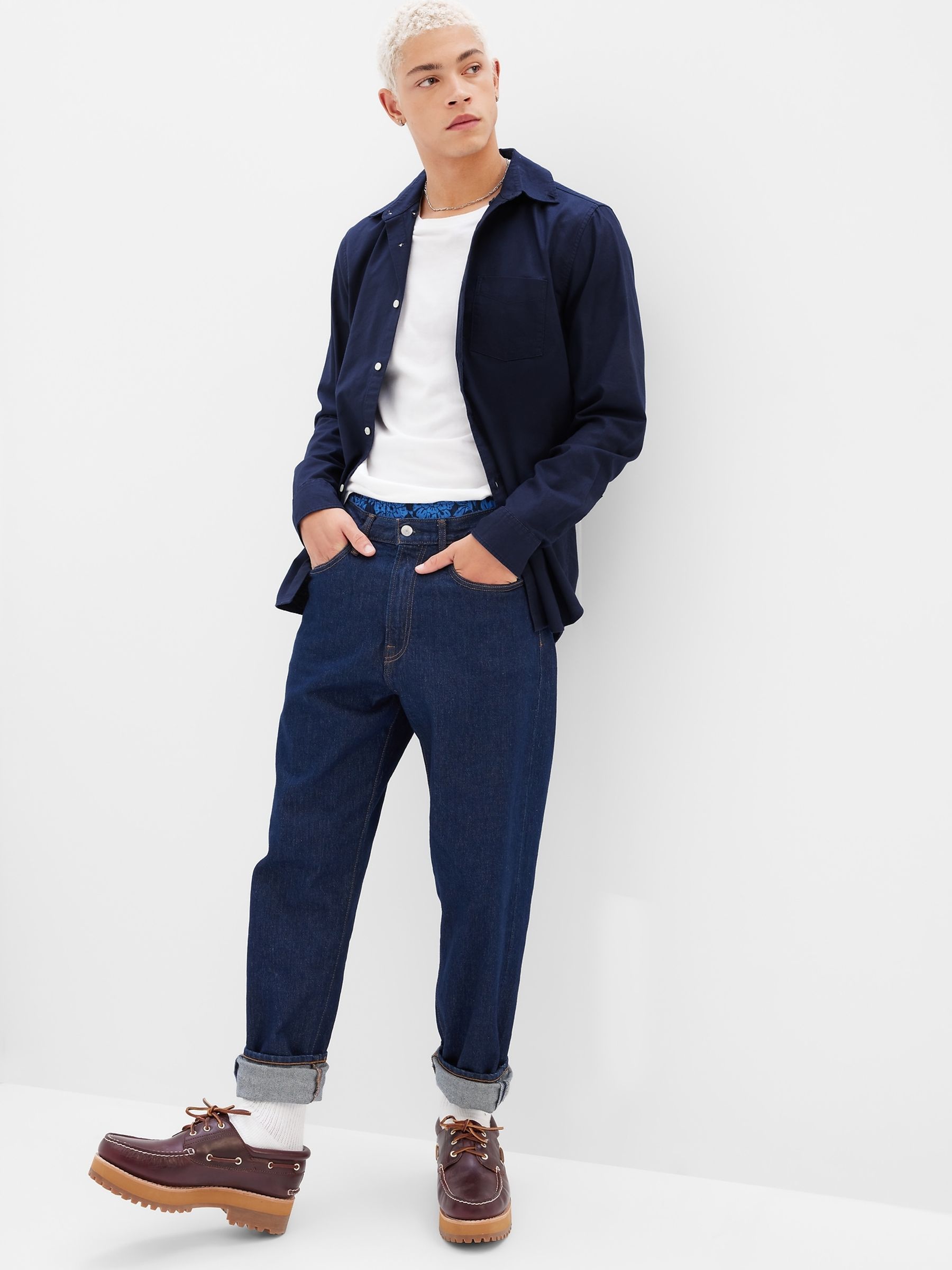 Navy Blue Oxford Shirt in Standard Fit - Image 1 of 3