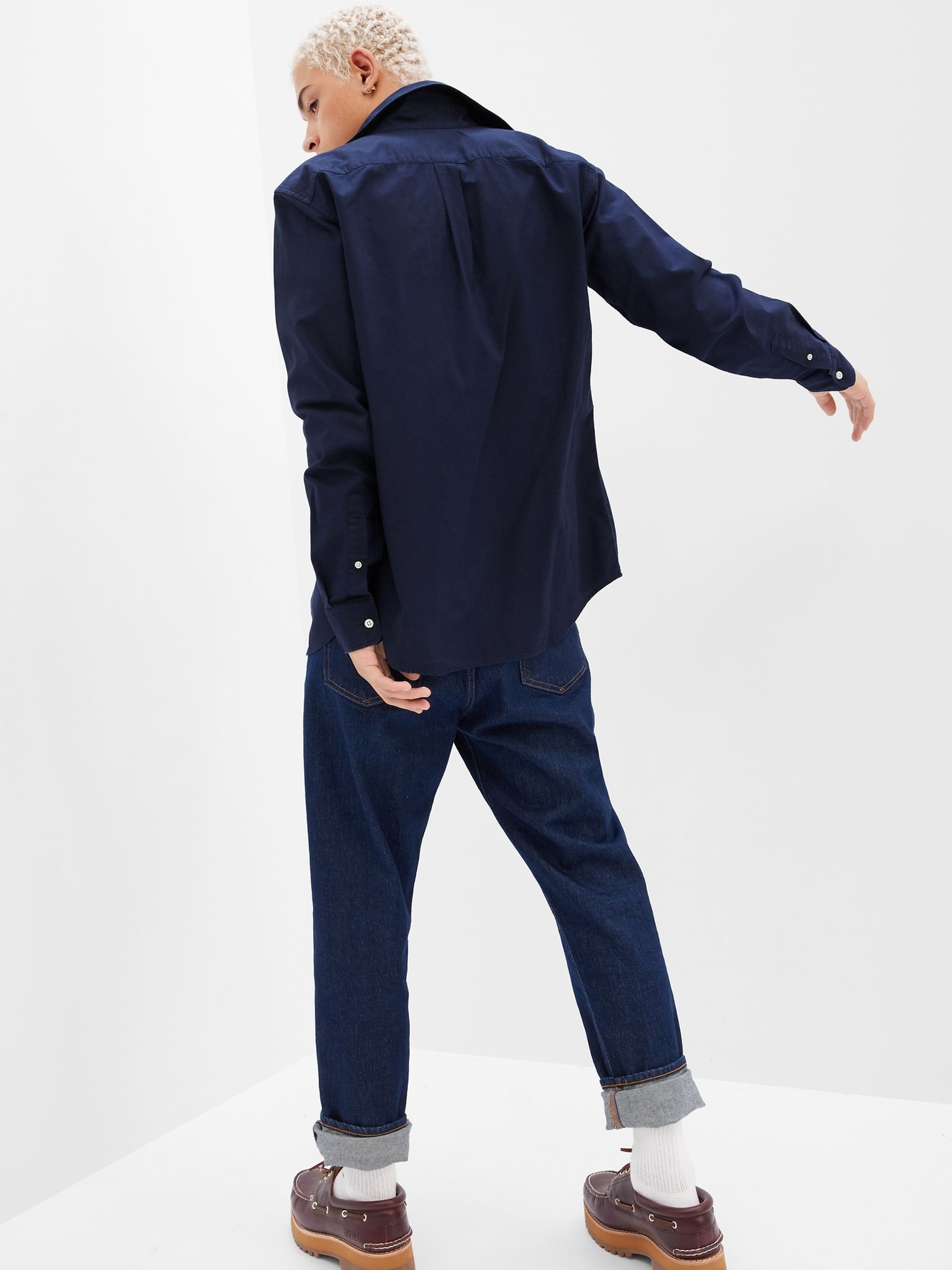 Navy Blue Oxford Shirt in Standard Fit - Image 2 of 3