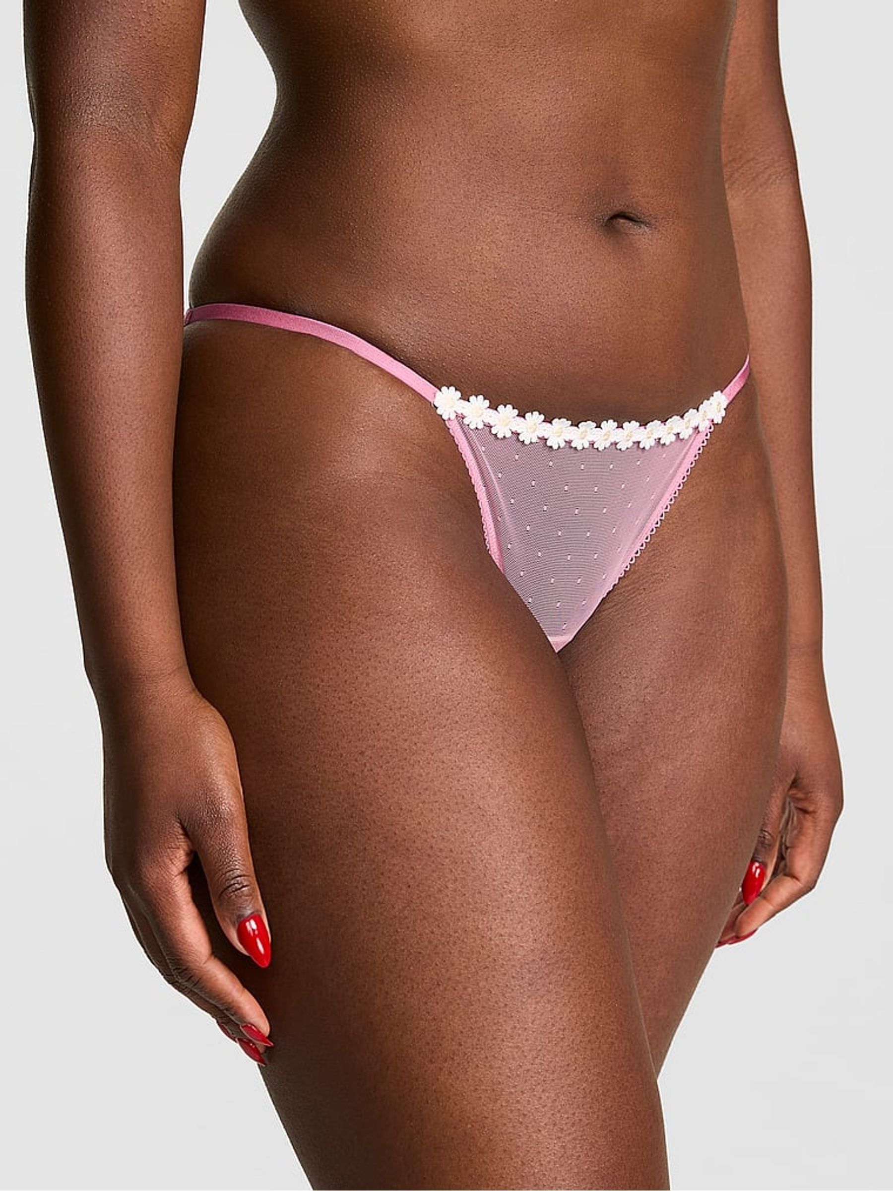 Cashmere Rose Pink String Bikini Daisy Embroidery Knickers - Image 1 of 3