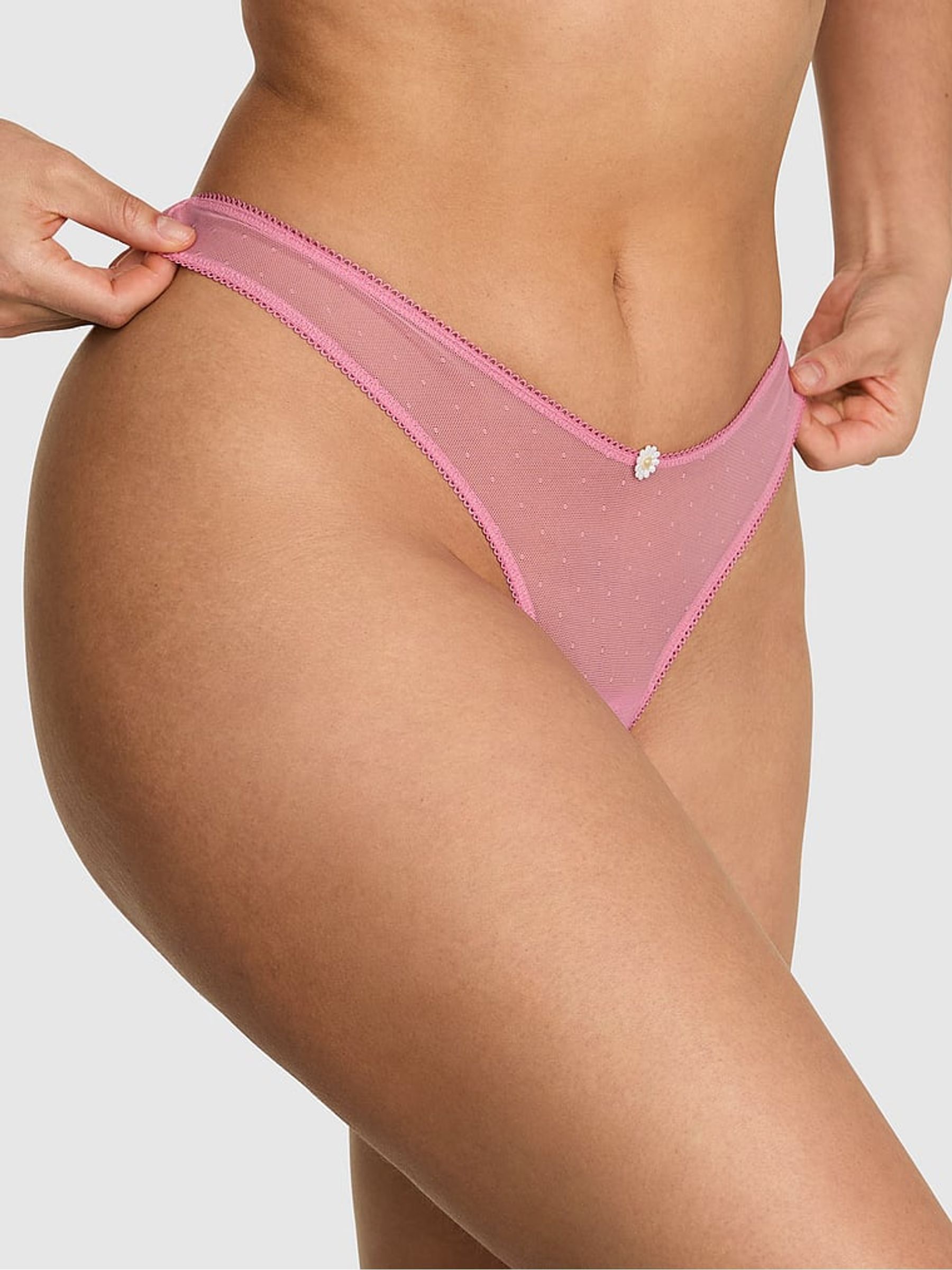 Cashmere Rose Pink Mini Scoop Thong Daisy Embroidery Knickers - Image 1 of 3