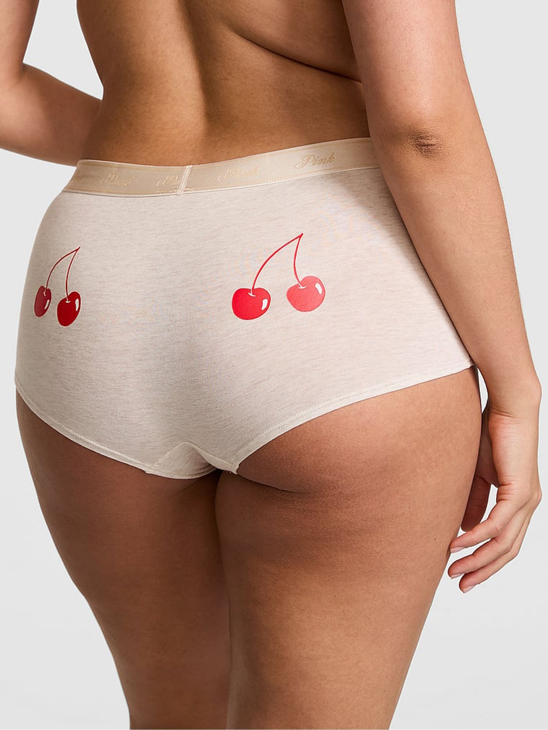 Natural Heather Nude Cherry Boyshort Cotton Logo Knickers - Image 1 of 2 Natural Heather Nude Cherry Boyshort Cotton Logo Knickers - Image 1 of 2