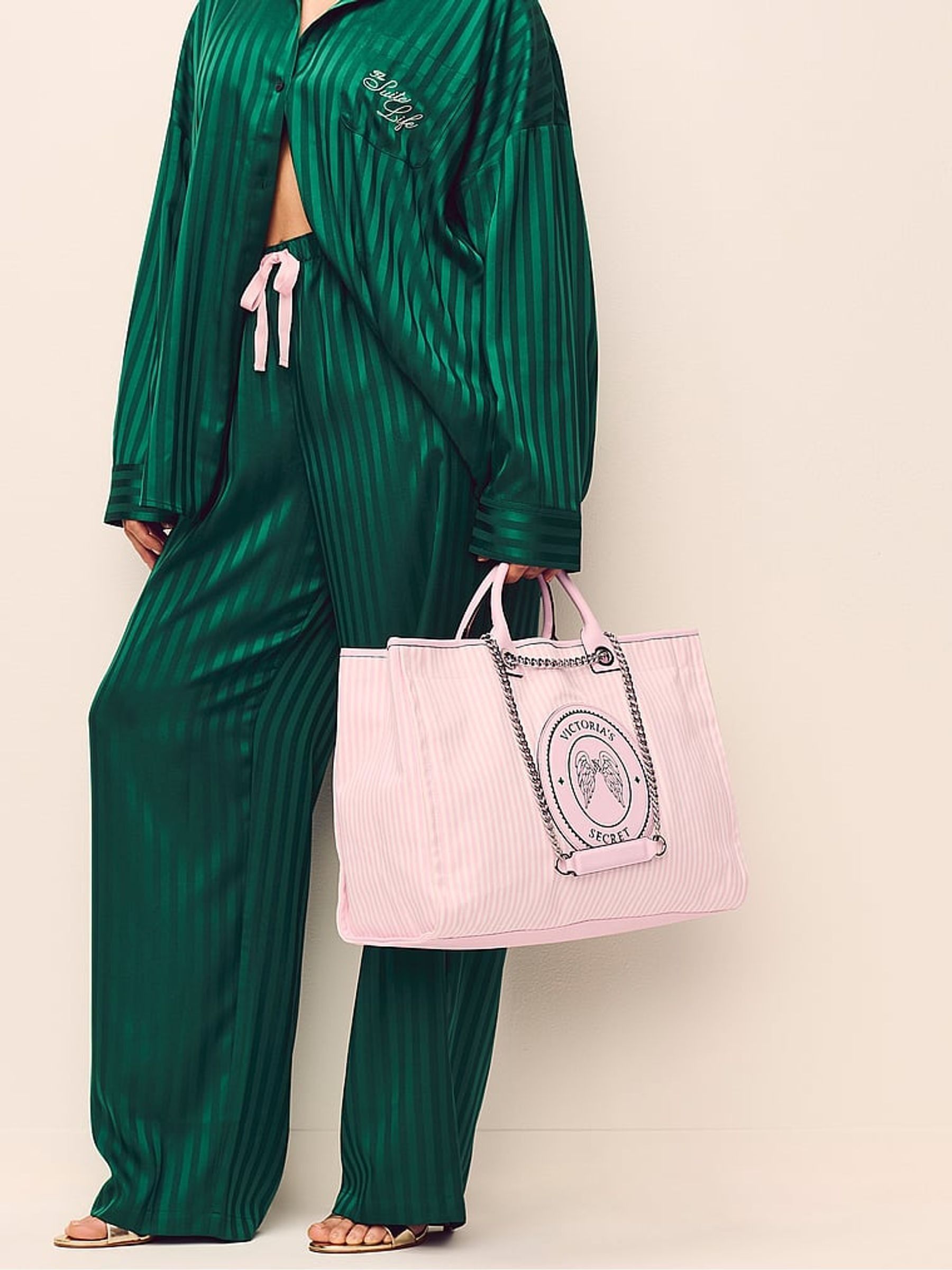 Iconic Stripe Pink Chain Strap Tote Bag - Image 1 of 4