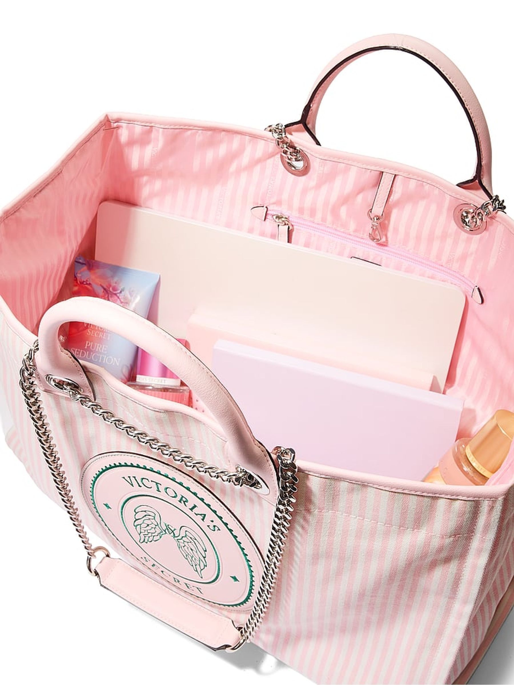 Iconic Stripe Pink Chain Strap Tote Bag - Image 4 of 4