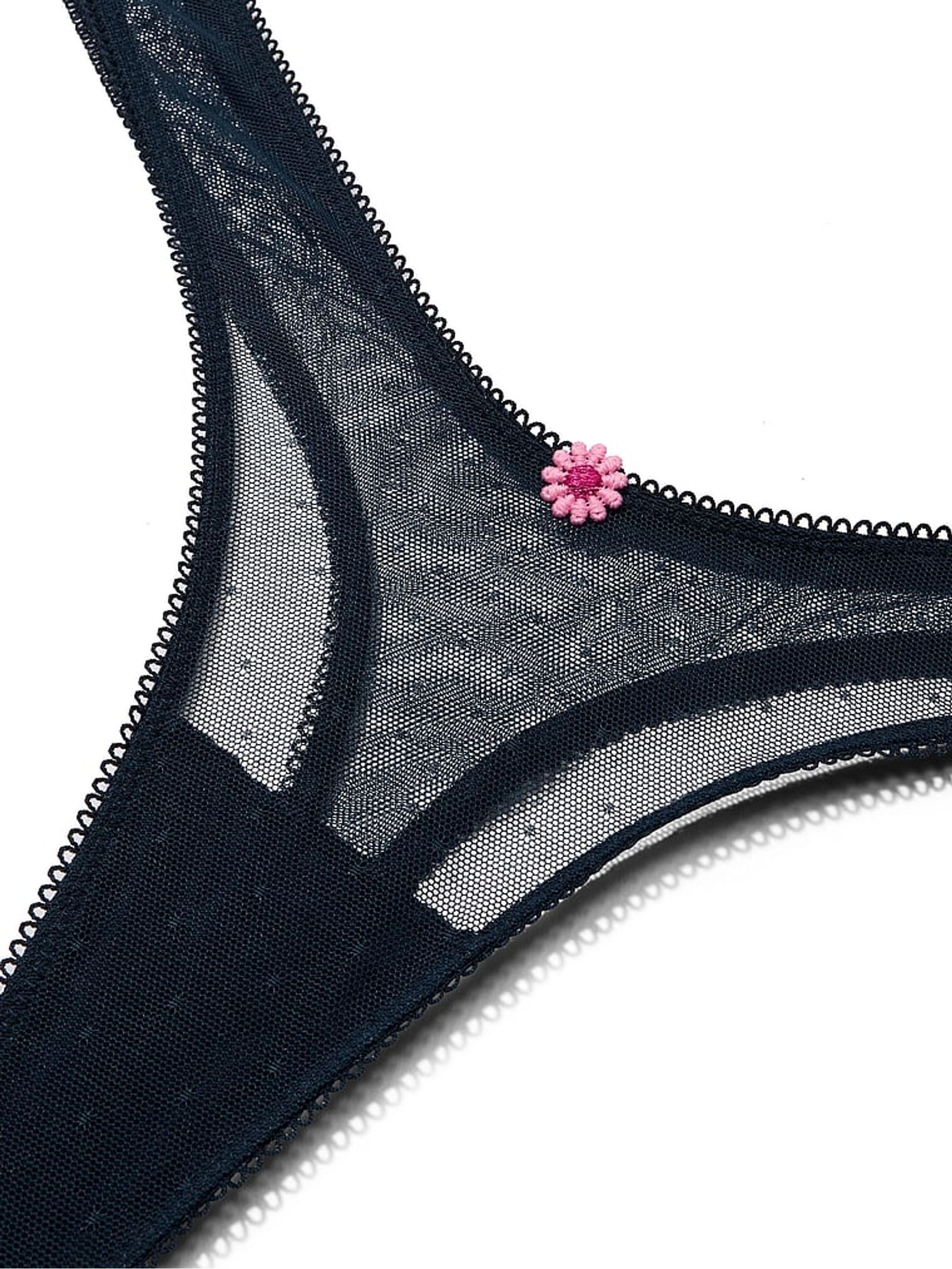 Noir Navy Blue Mini Scoop Thong Daisy Embroidery Knickers - Image 3 of 3