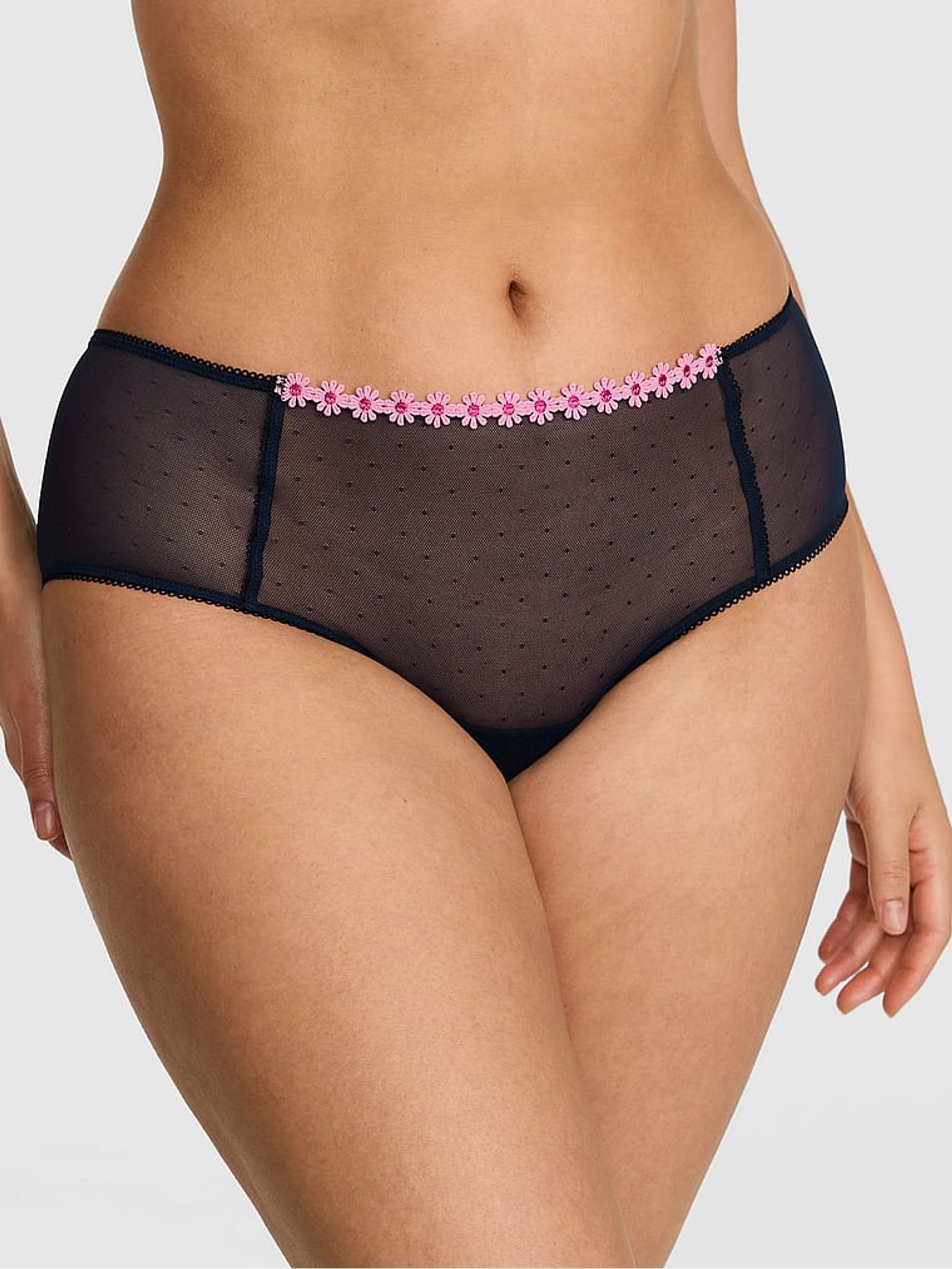 Noir Navy Blue Cheeky Daisy Embroidery Knickers - Image 1 of 3