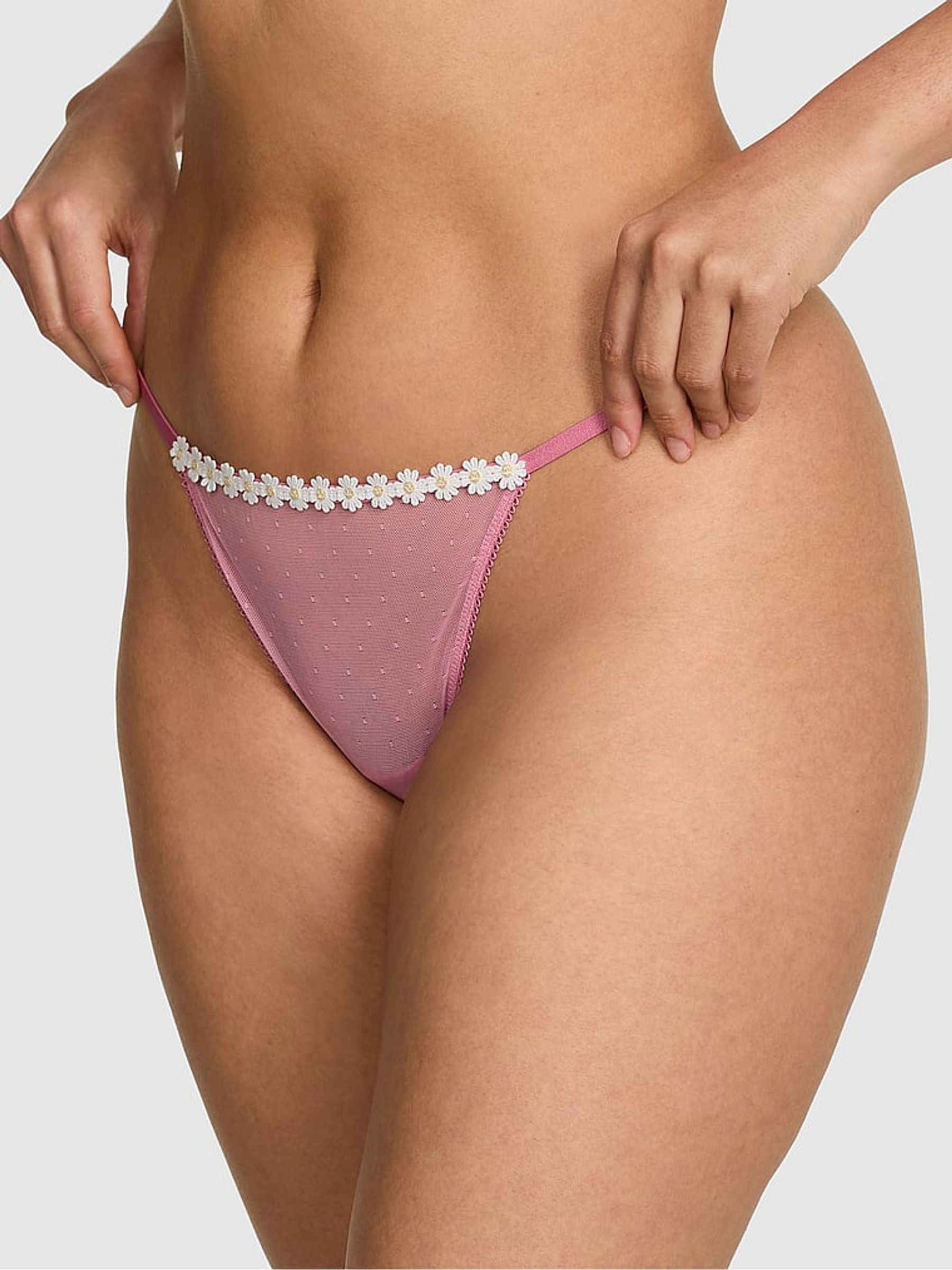 Cashmere Rose Pink G-String Daisy Embroidery Knickers - Image 2 of 4