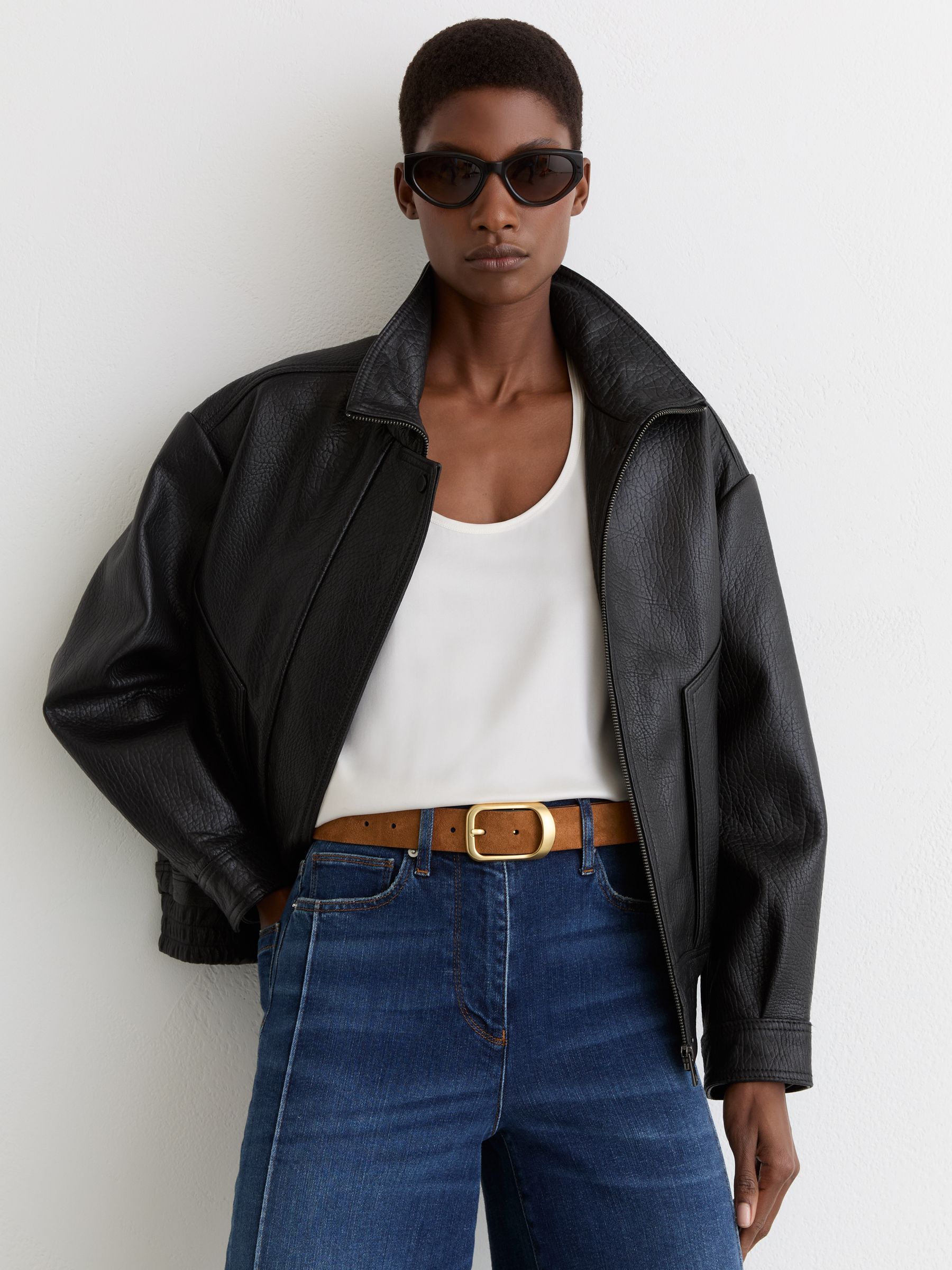 Suede Curved-Buckle Belt in Tan - Image 2 of 4