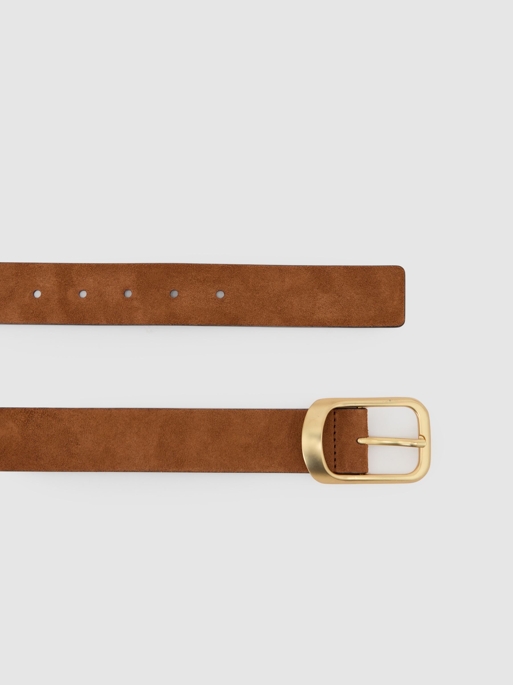Suede Curved-Buckle Belt in Tan - Image 3 of 4