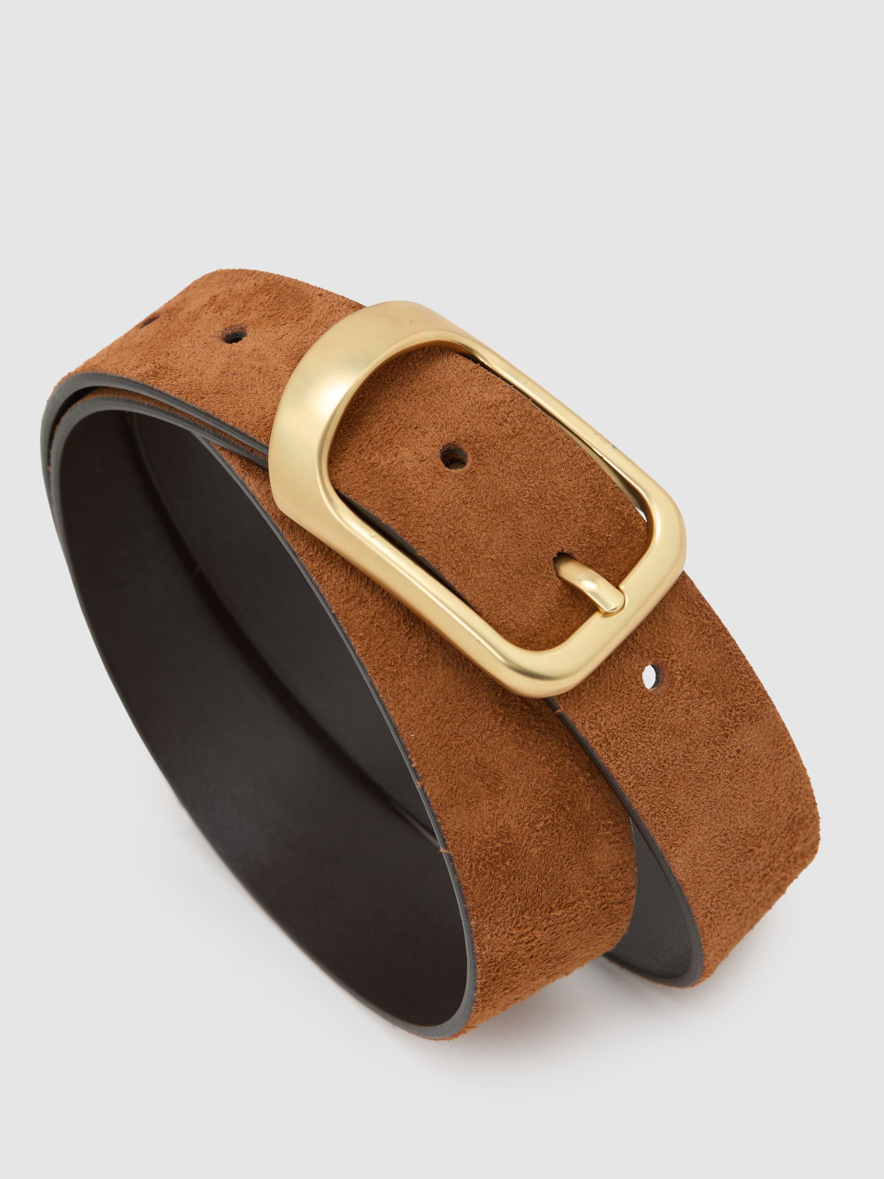 Suede Curved-Buckle Belt in Tan - Image 4 of 4