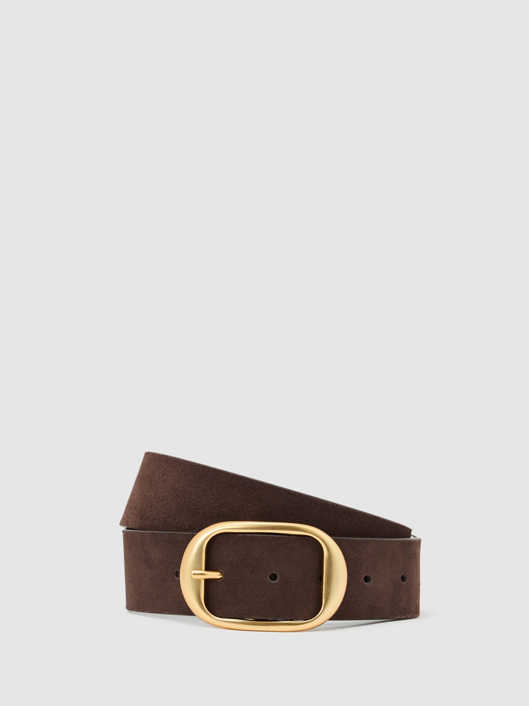 Suede Oval-Buckle Belt in Chocolate - Image 2 of 4