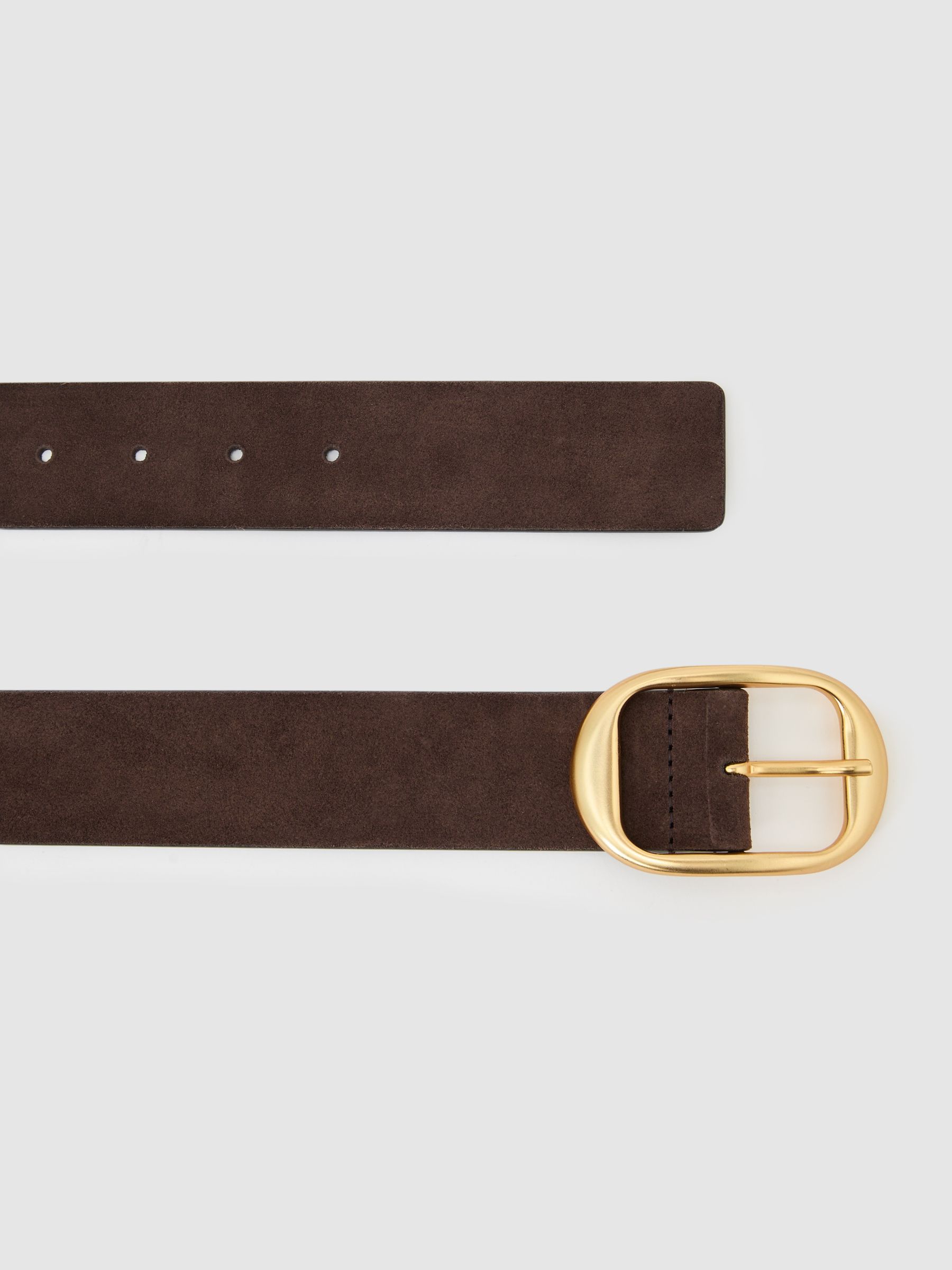 Suede Oval-Buckle Belt in Chocolate - Image 3 of 4