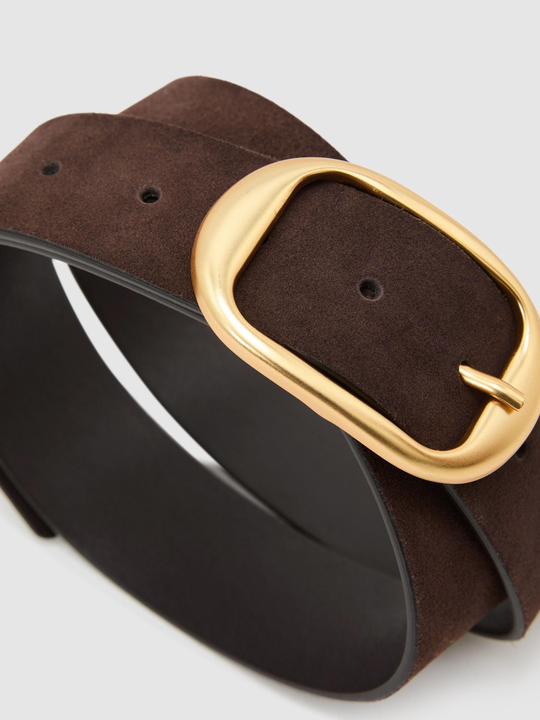 Suede Oval-Buckle Belt in Chocolate - Image 4 of 4
