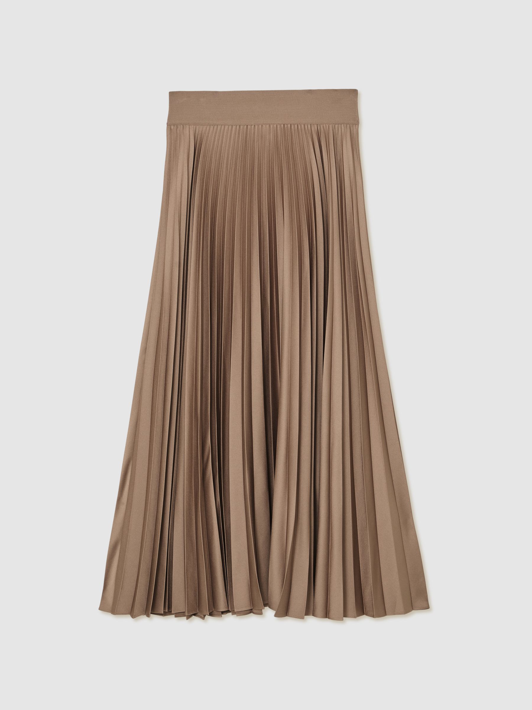 Pleated Midi Skirt in Mocha Brown - Image 2 of 7
