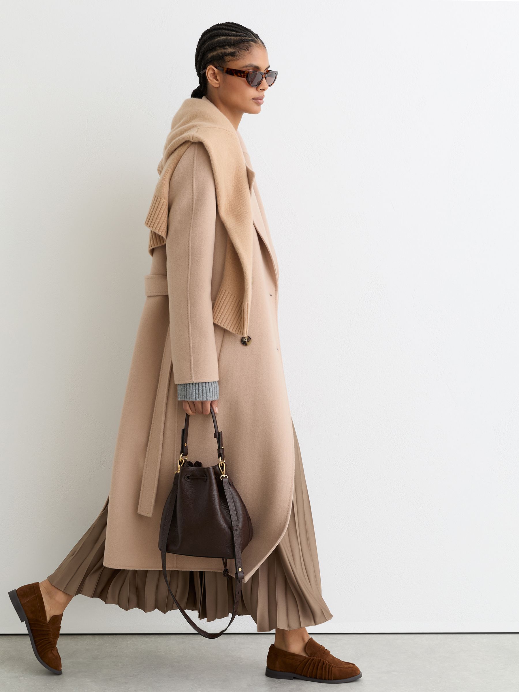 Pleated Midi Skirt in Mocha Brown - Image 6 of 7