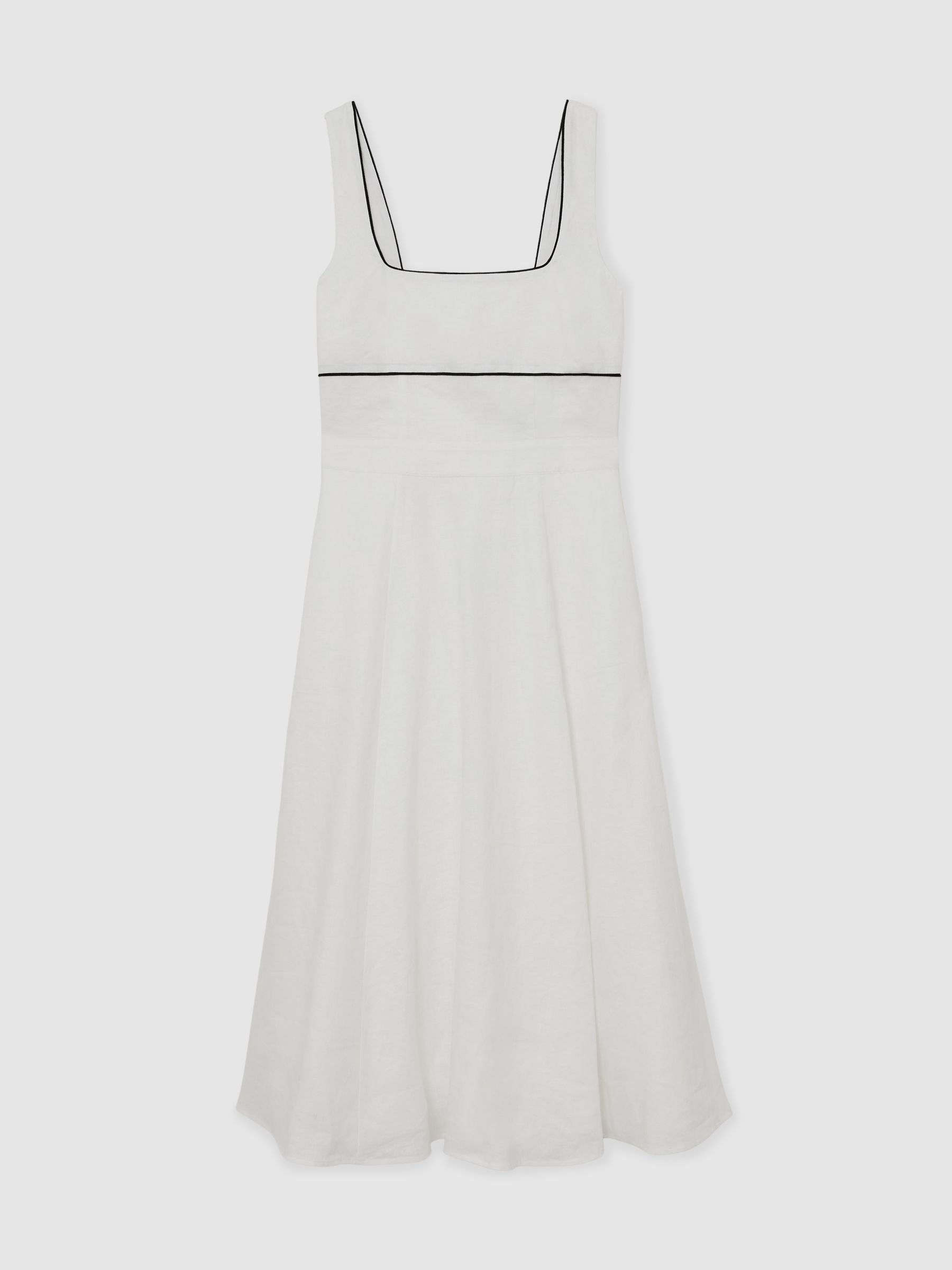 Linen Contrast-Trim Midi Dress in Ivory - Image 2 de 6 Linen Contrast-Trim Midi Dress in Ivory - Image 2 de 6