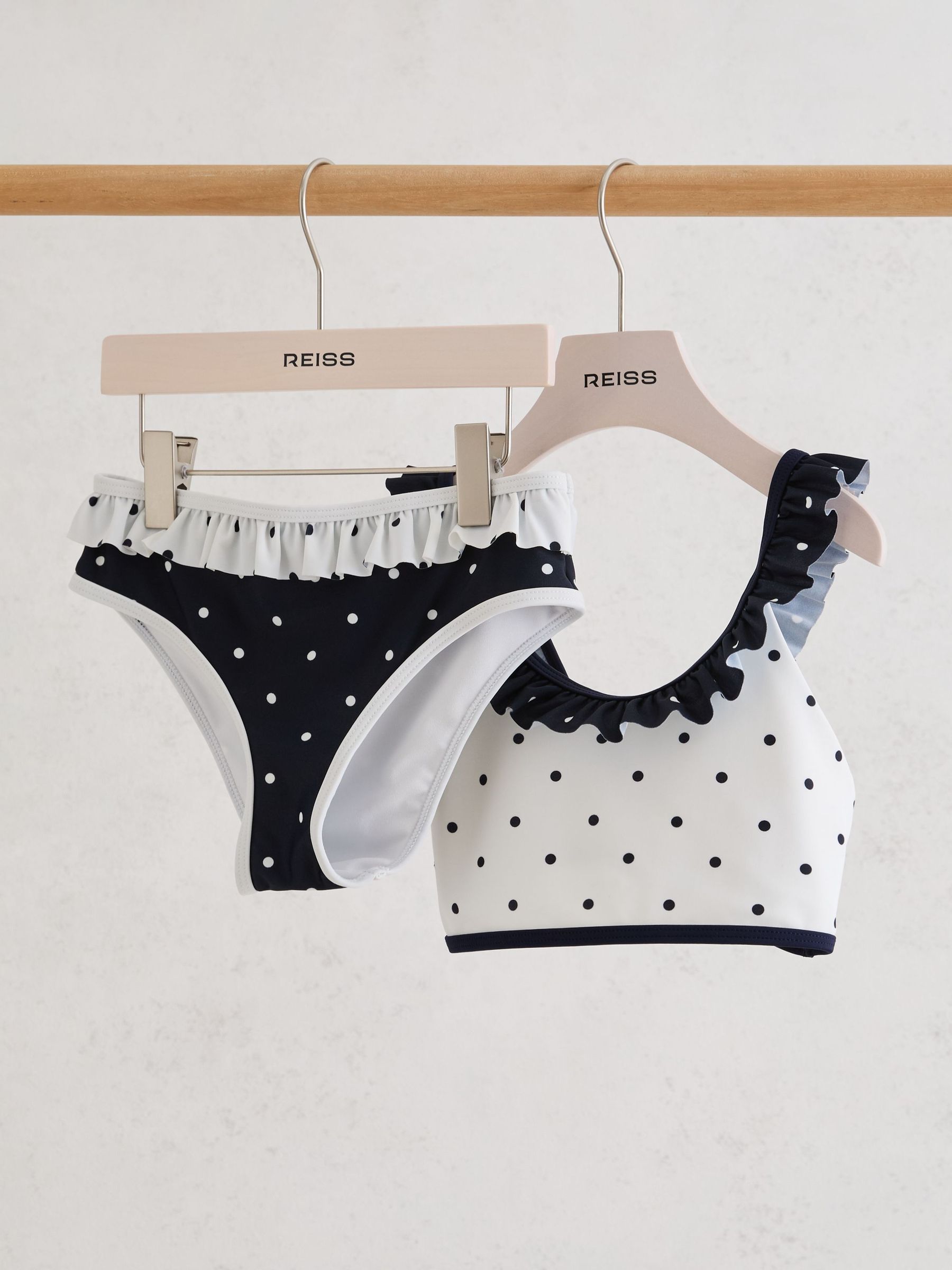 3-9 yrs Printed Ruffle Bikini Set in Navy/Ivory - Image 2 of 3