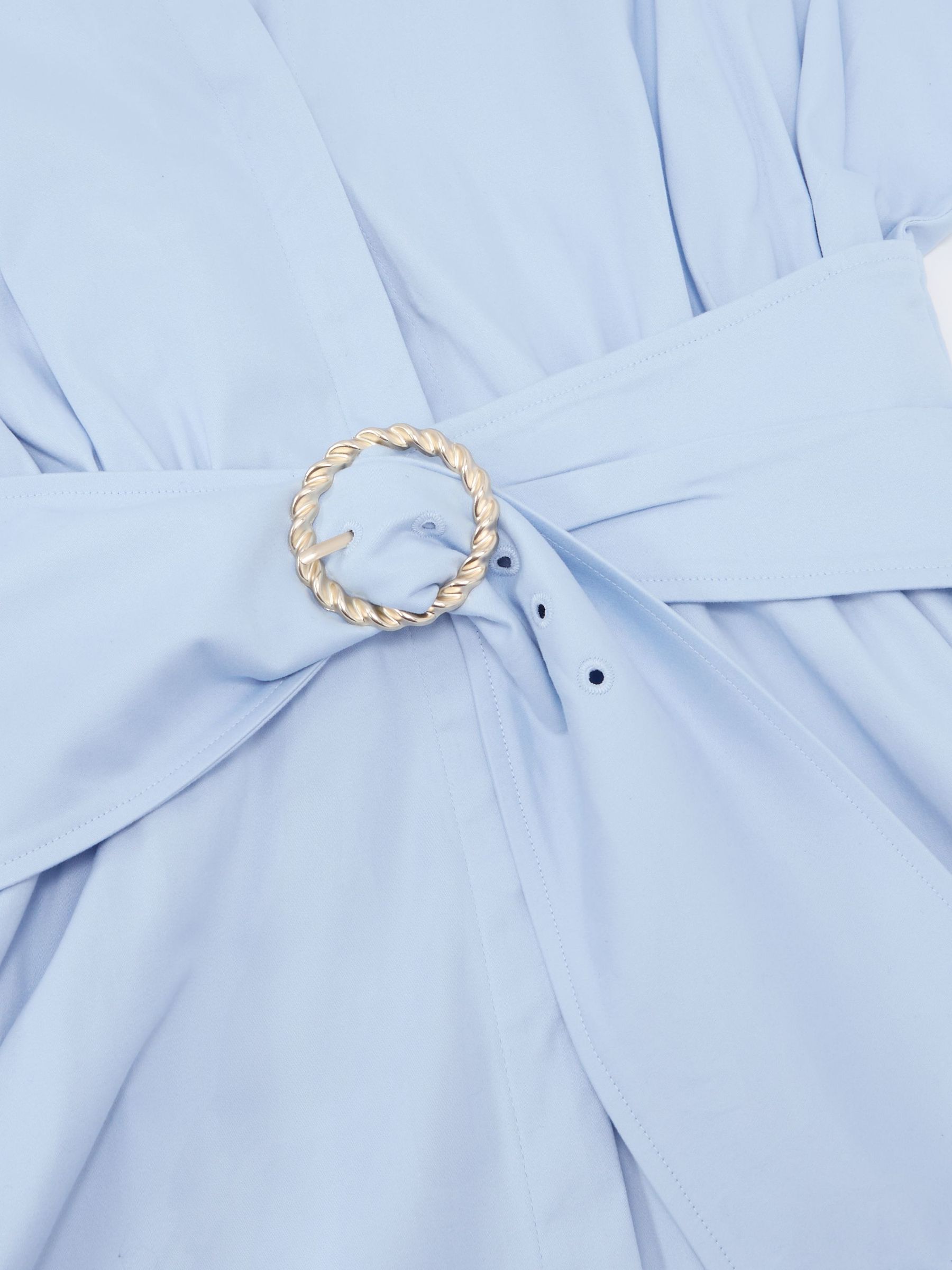 Petite Cotton Short-Sleeve Belted Midi Dress with Stretch in Blue - image 4