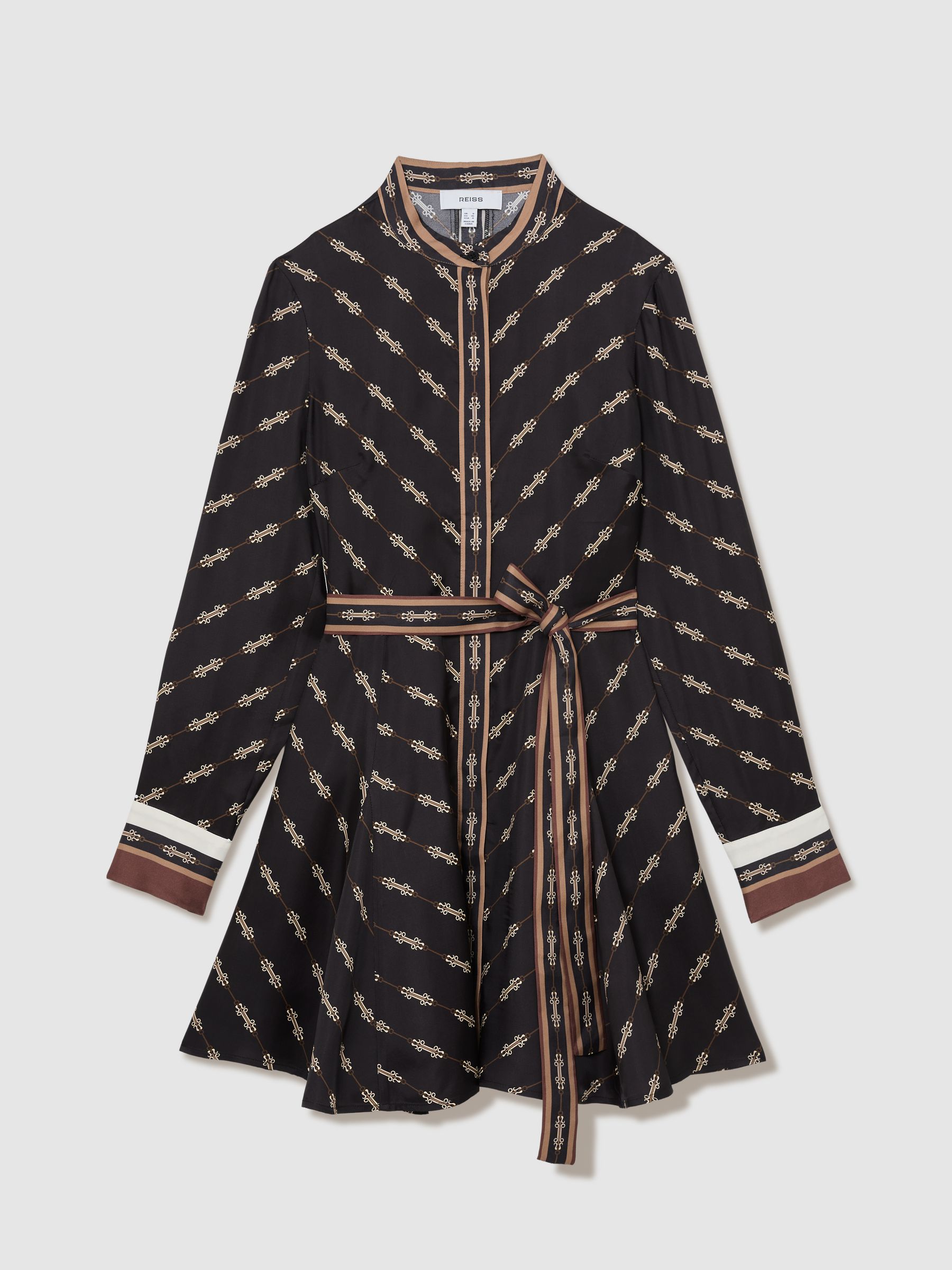 Chain-Print Belted Mini Dress in Black - Image 2 of 7