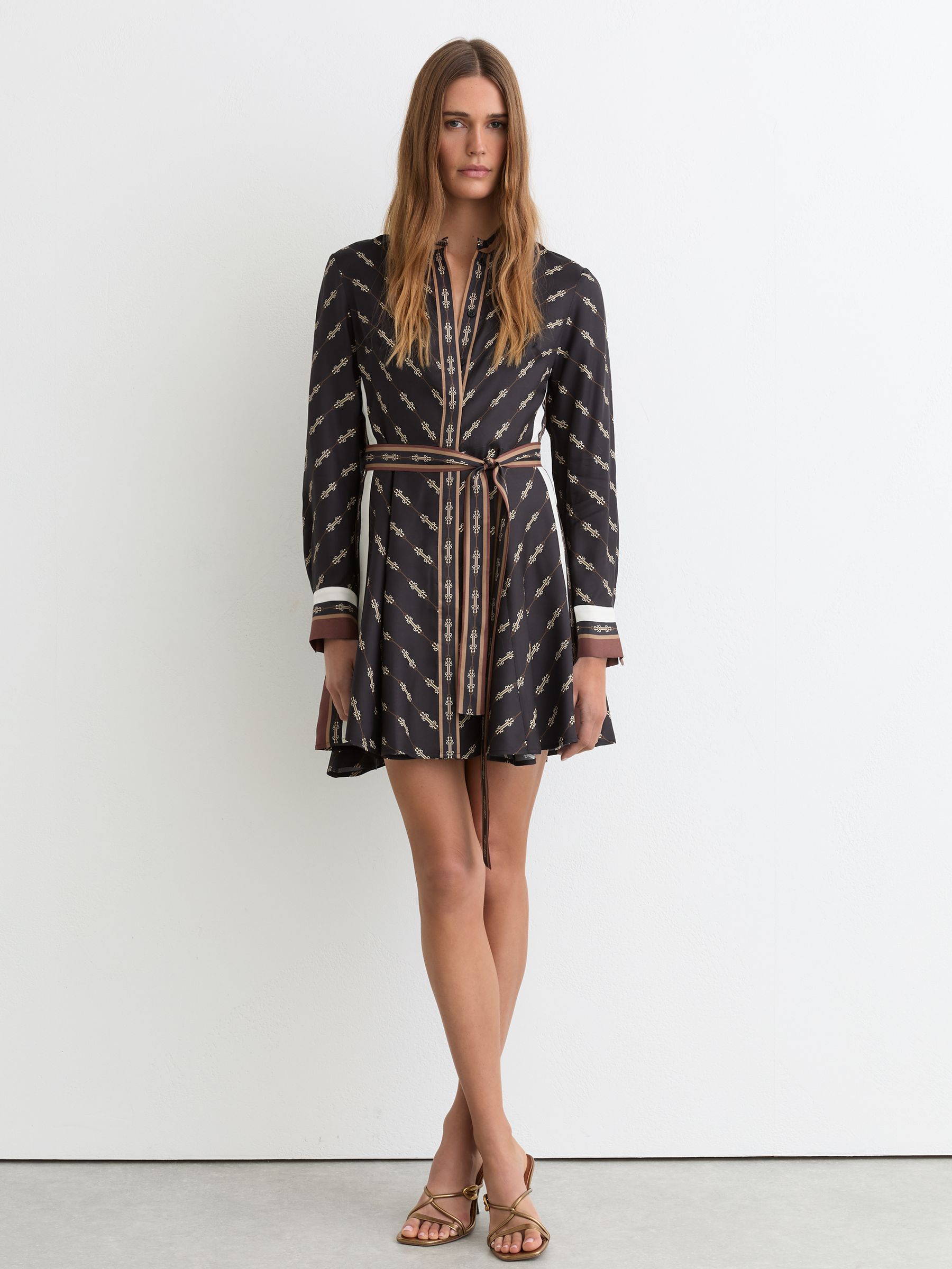 Chain-Print Belted Mini Dress in Black - Image 3 of 7