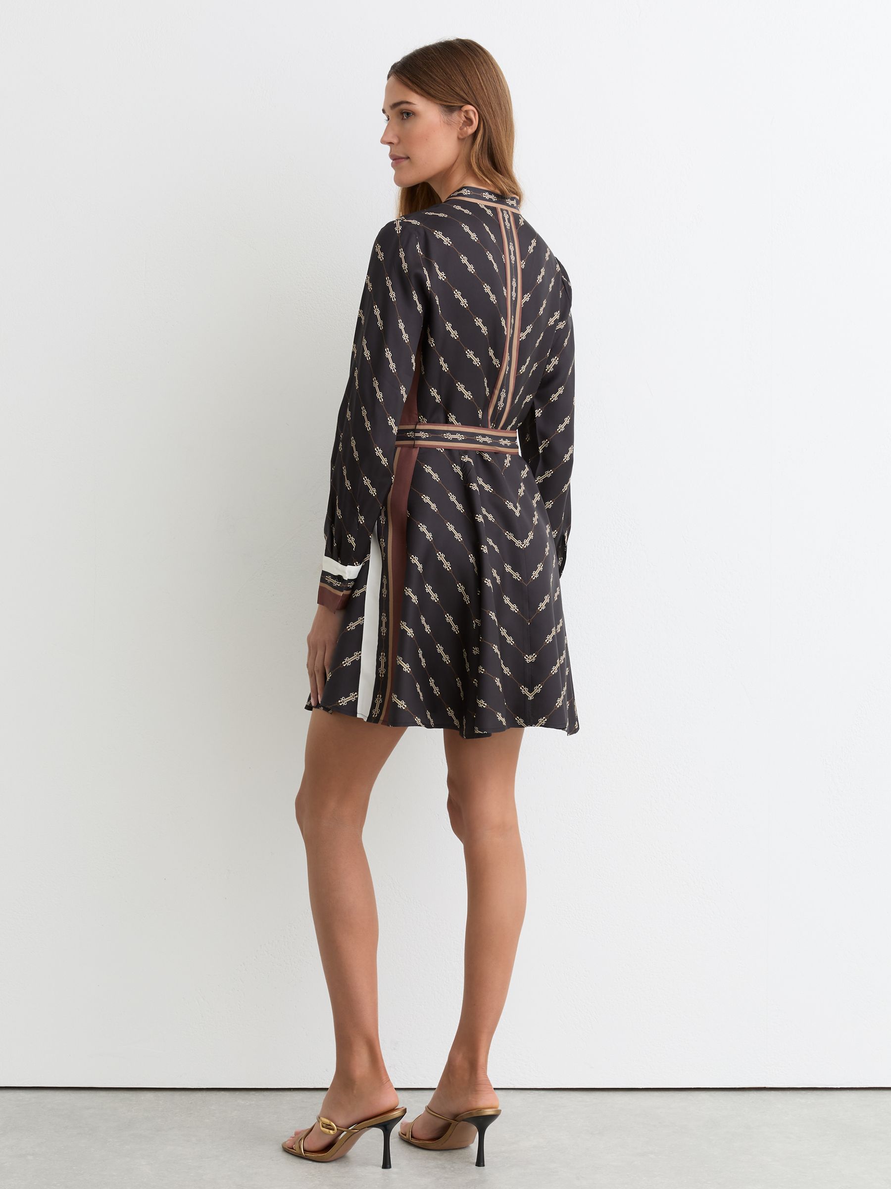 Chain-Print Belted Mini Dress in Black - image 4
