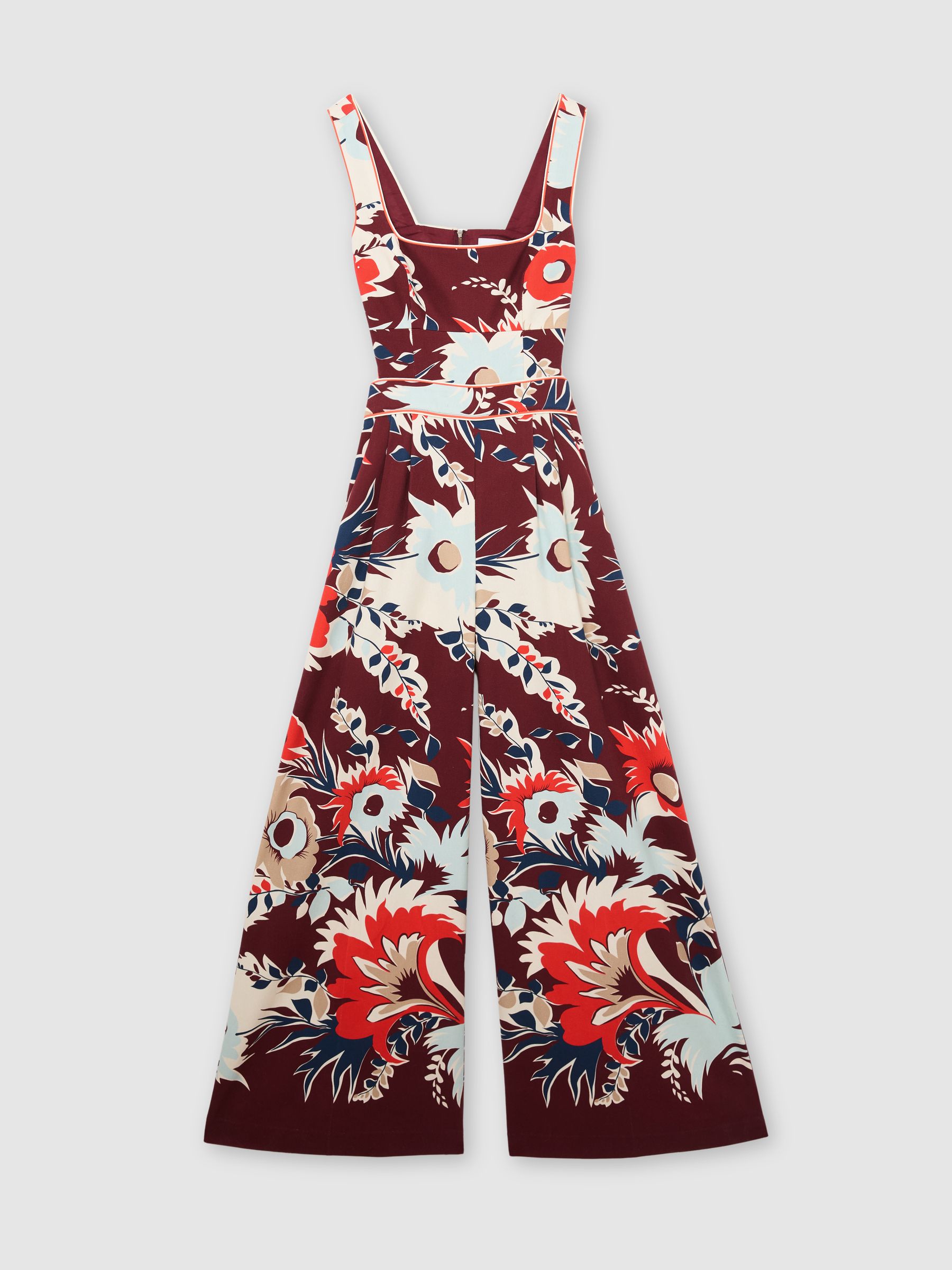 Cotton Wide-Leg Printed Jumpsuit in Burgundy - Image 2 of 6