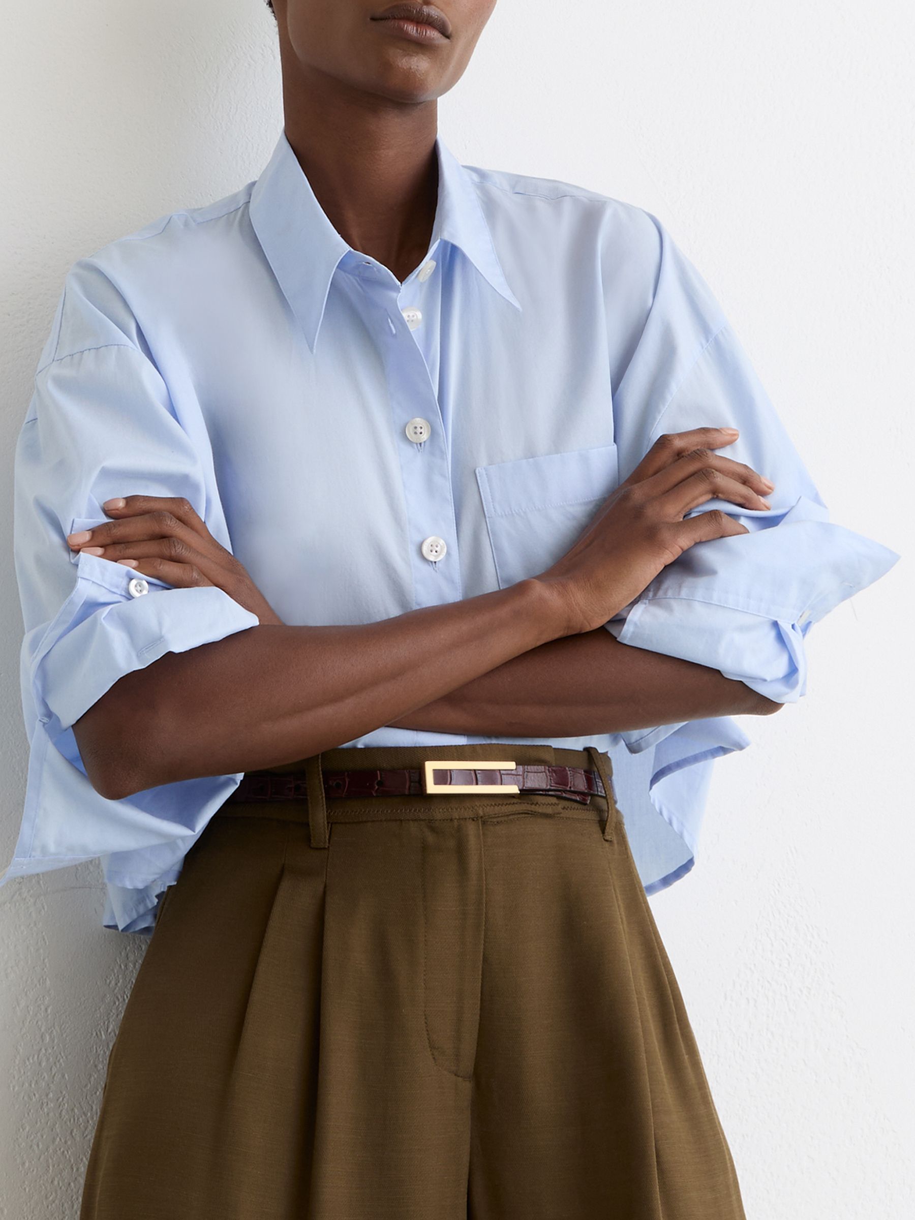 Leather Crocodile-Effect Belt in Burgundy - Image 1 of 4