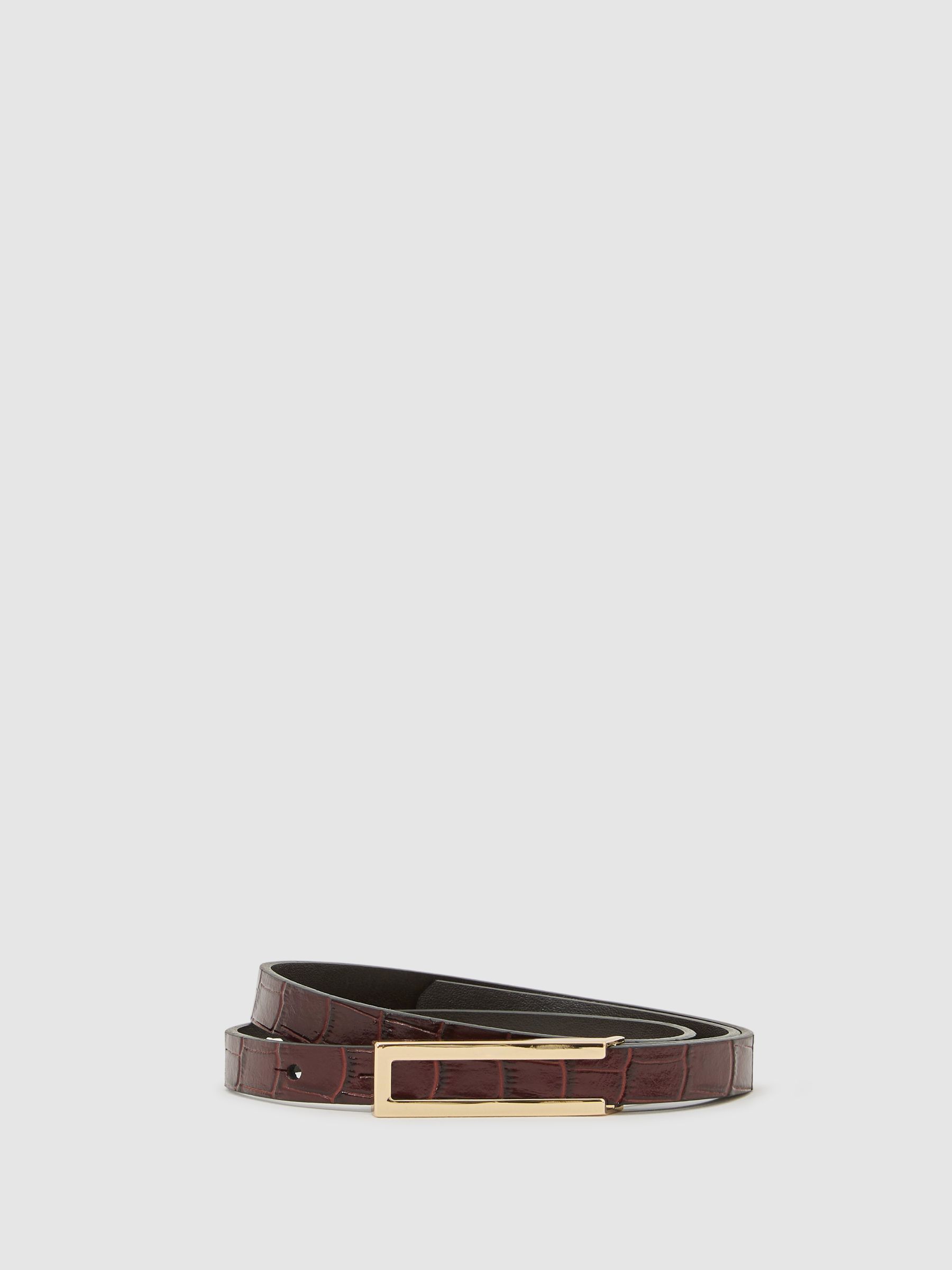 Leather Crocodile-Effect Belt in Burgundy - Image 2 of 4