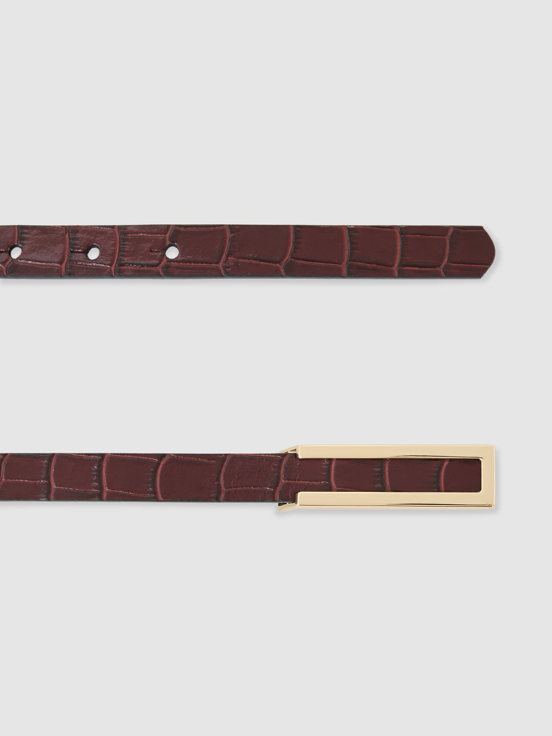 Leather Crocodile-Effect Belt in Burgundy - image 3