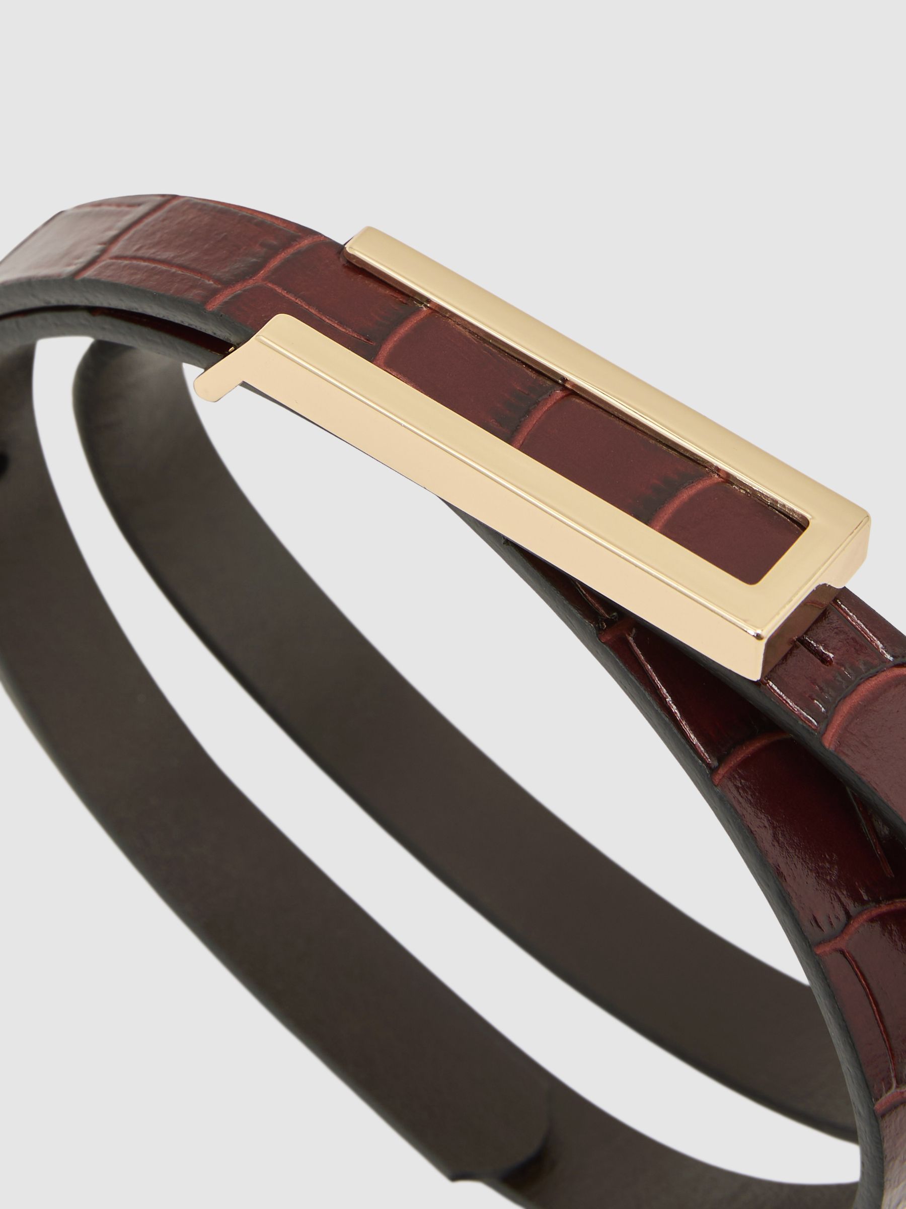 Leather Crocodile-Effect Belt in Burgundy - image 2