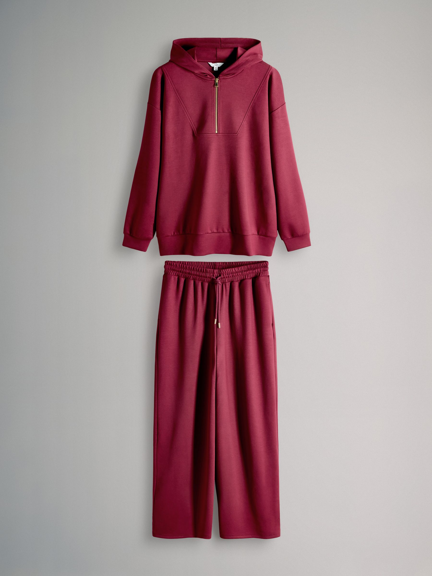 Oversized Modal Zip Through Sweatshirt & Joggers Set Burgundy Red - Image 1 of 5