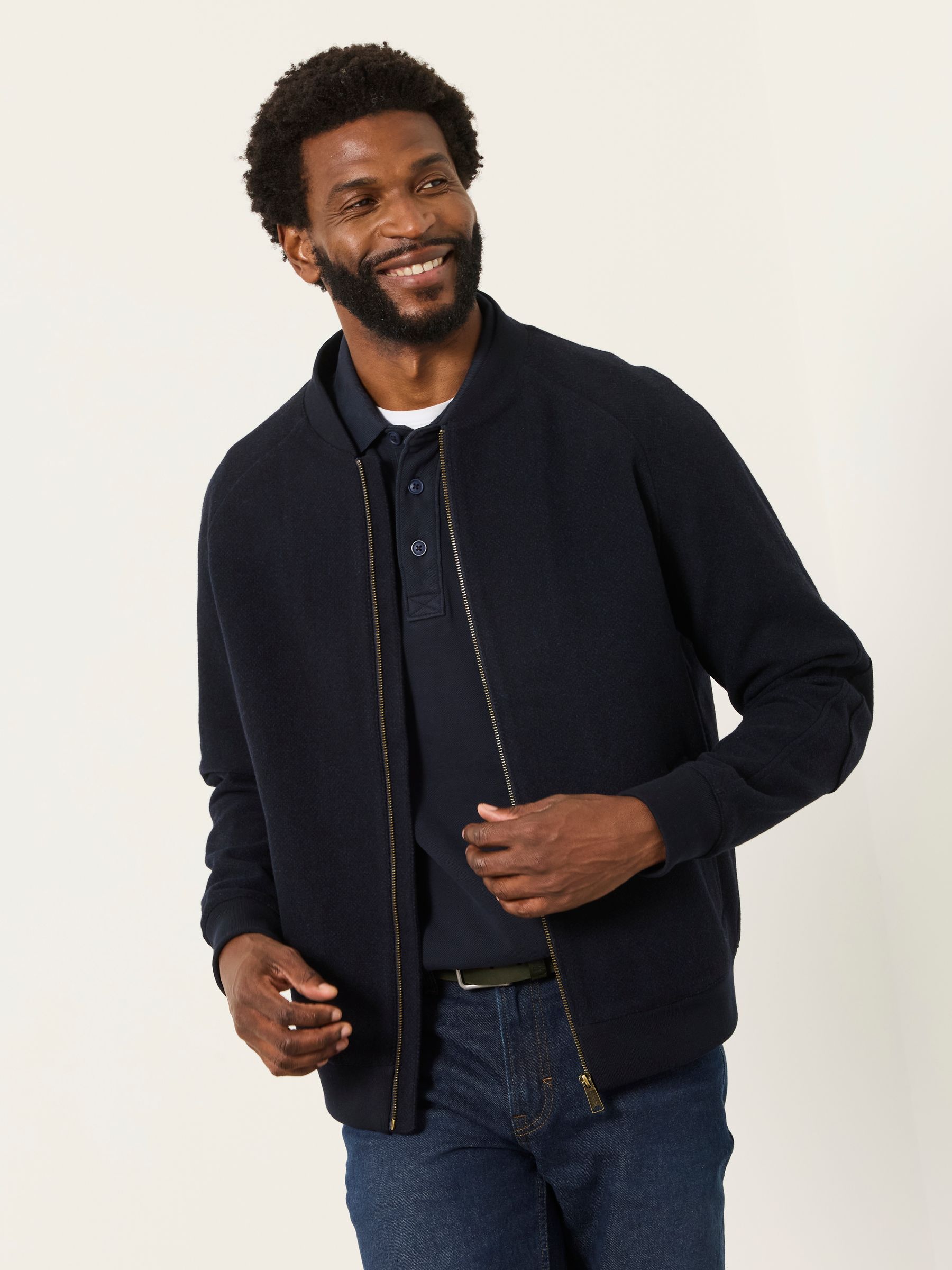 Navy Wool Mix Bomber Jacket - Image 1 of 6