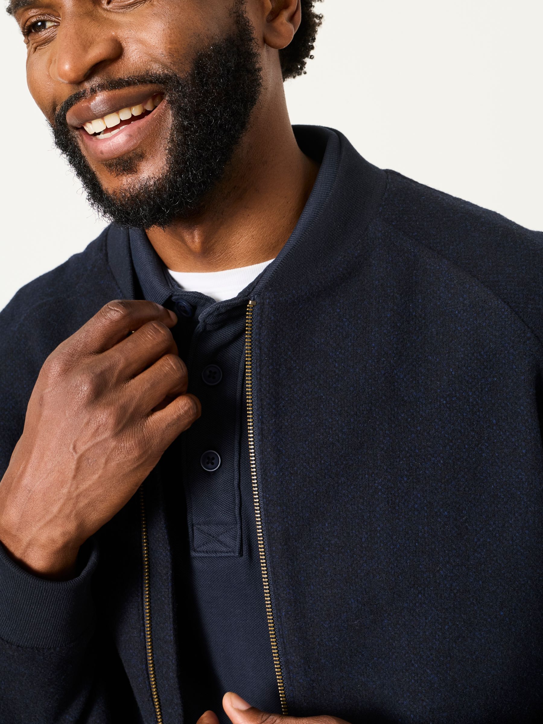 Navy Wool Mix Bomber Jacket - Image 3 of 6