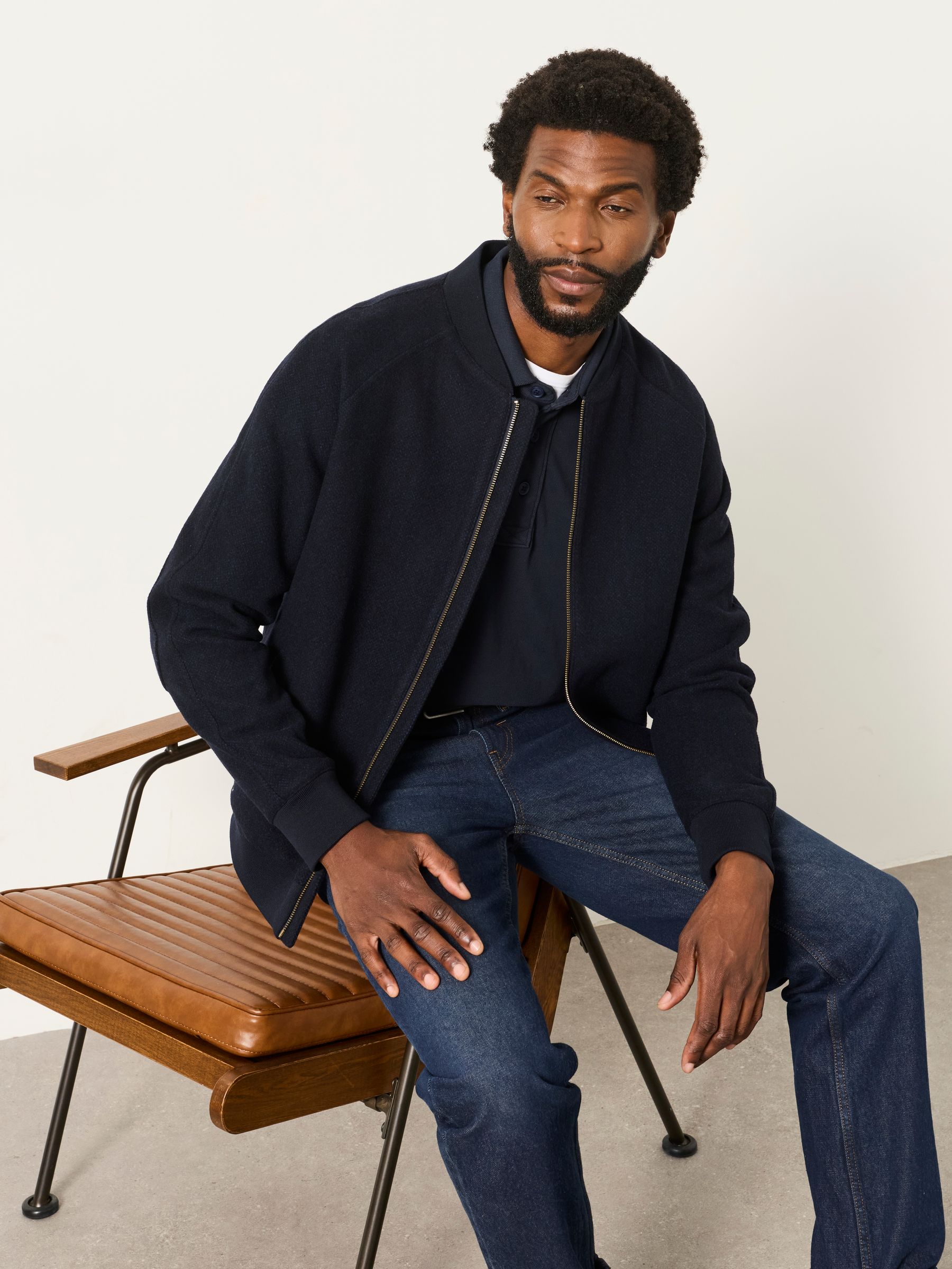 Navy Wool Mix Bomber Jacket - Image 5 of 6