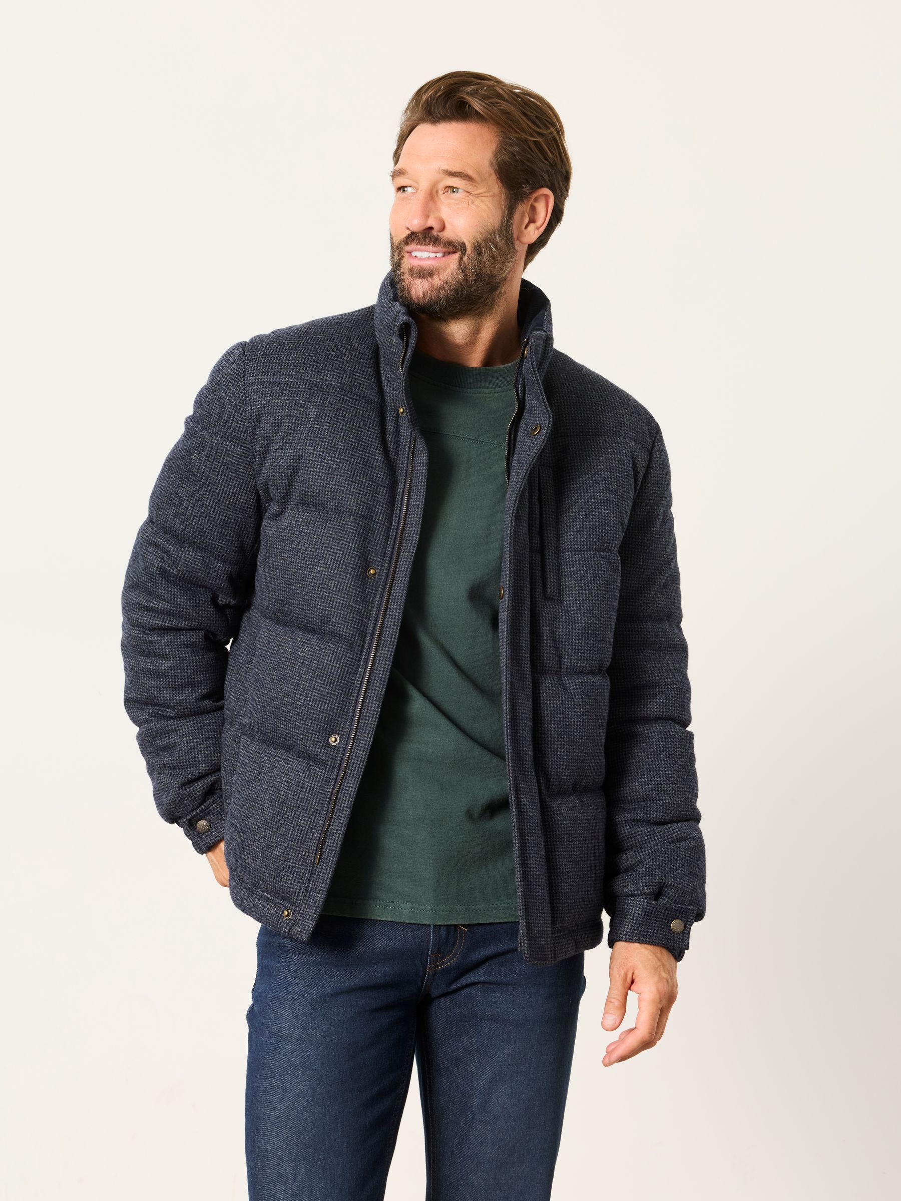 Micro Check Padded Jacket in Navy - Image 2 of 7