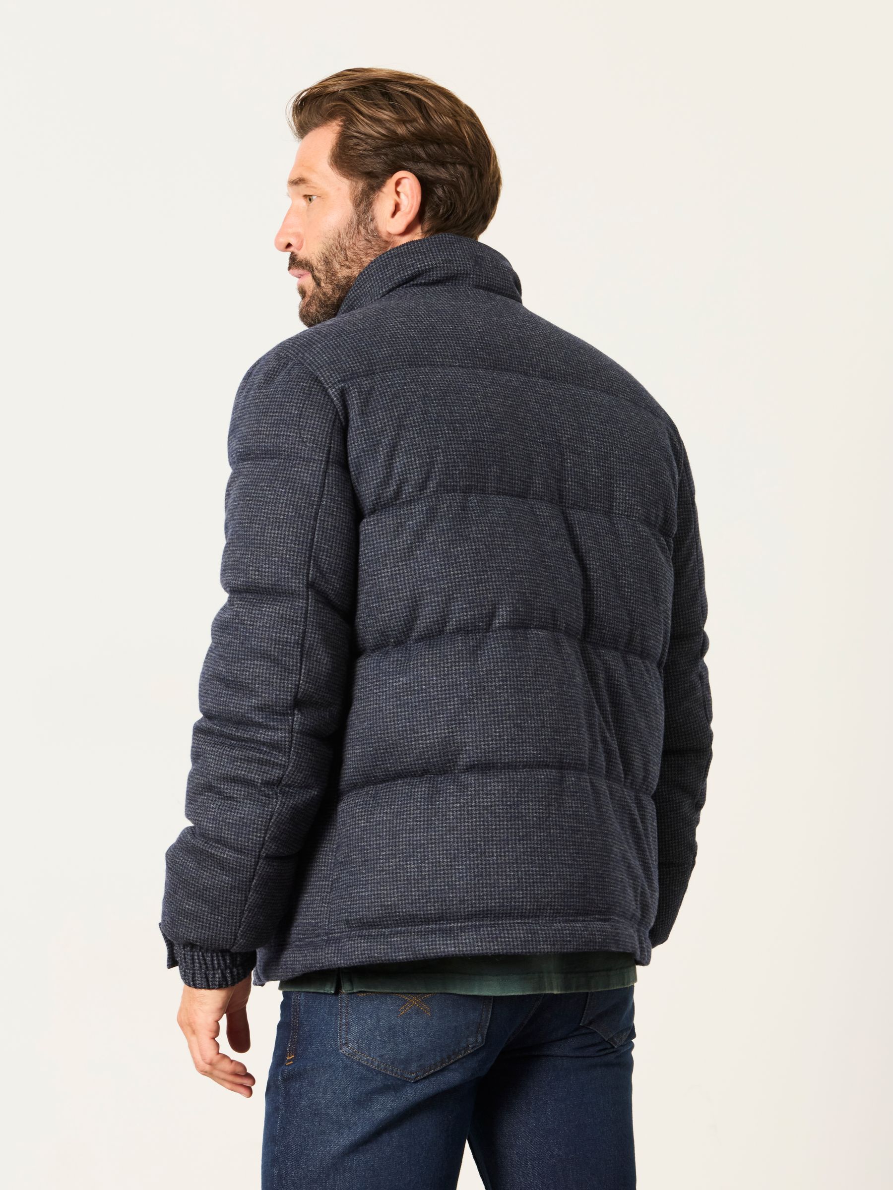 Micro Check Padded Jacket in Navy - Image 3 of 7