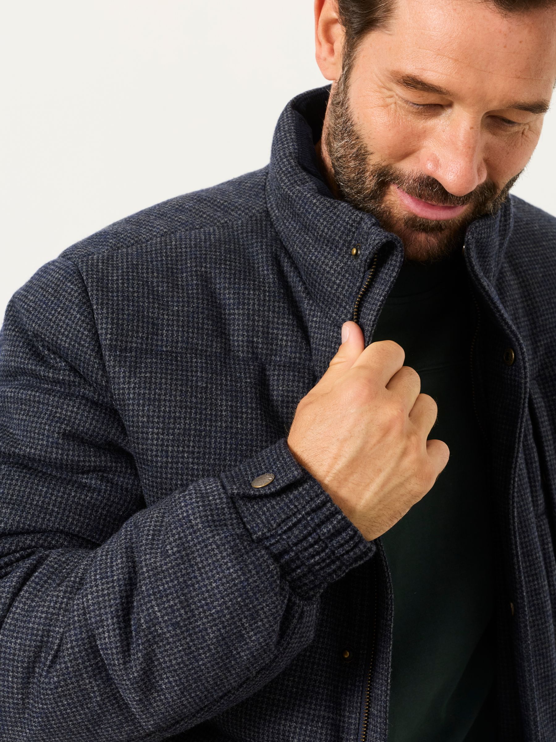 Micro Check Padded Jacket in Navy - Image 4 of 7