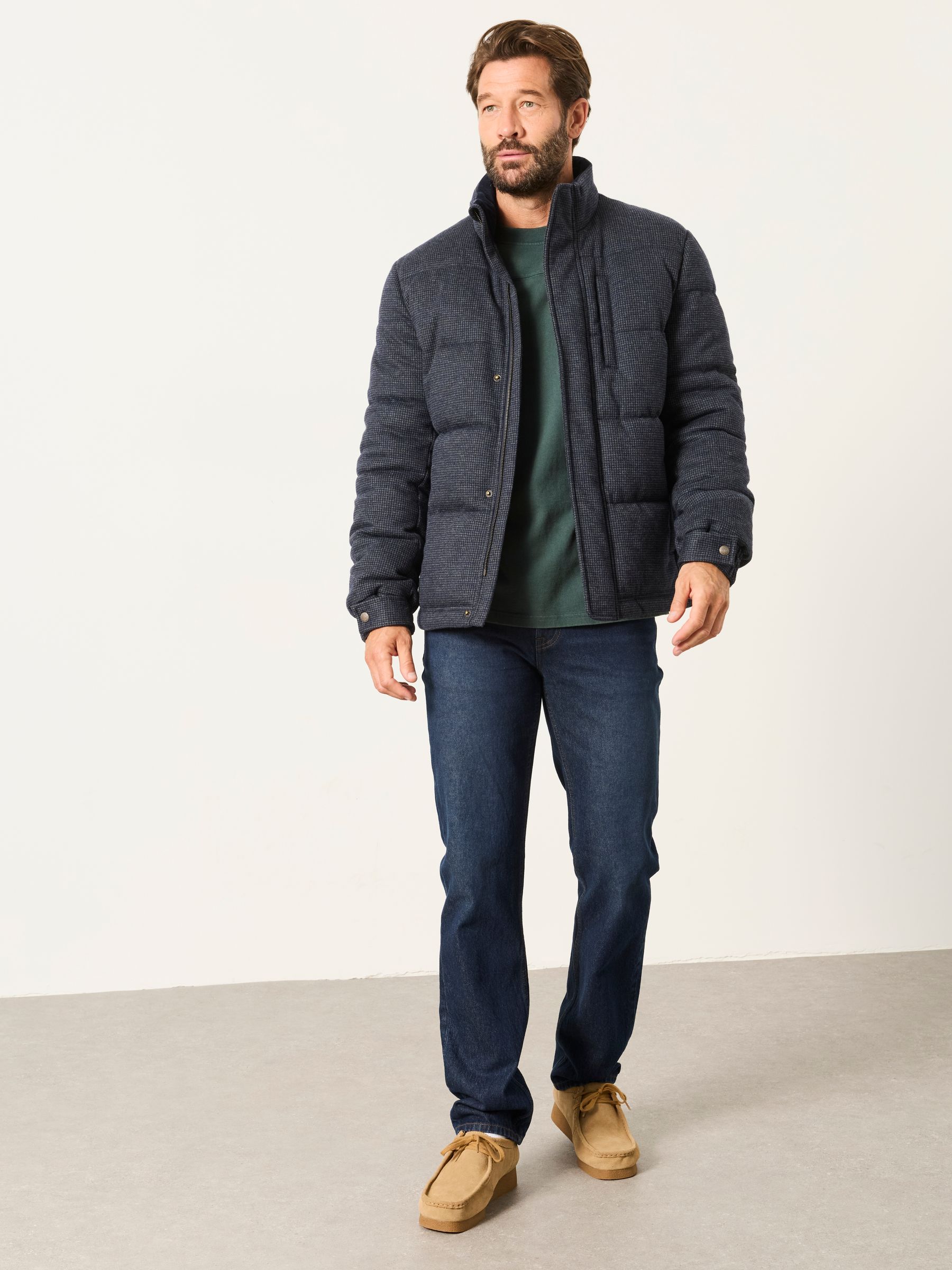 Micro Check Padded Jacket in Navy - Image 5 of 7