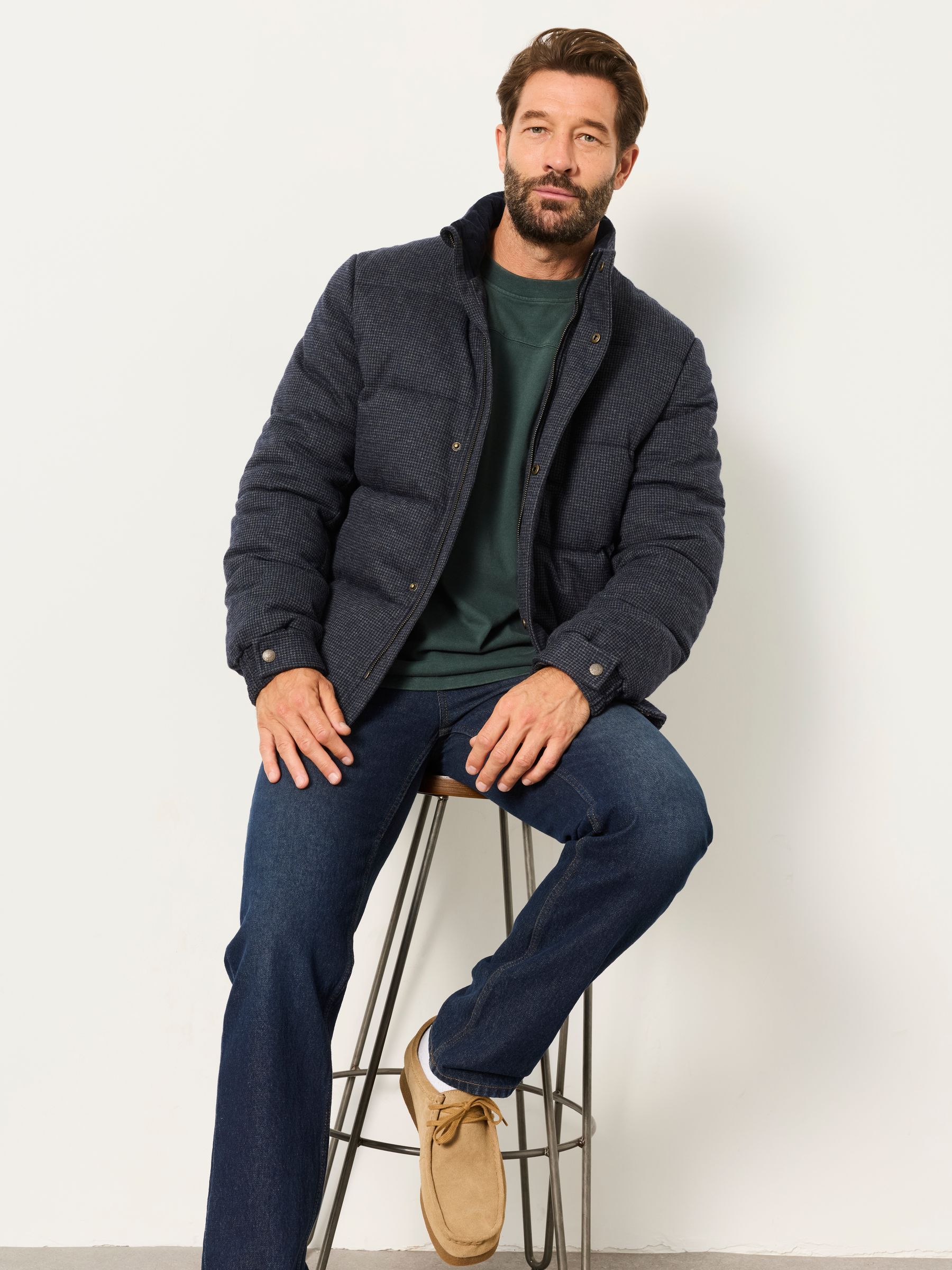 Micro Check Padded Jacket in Navy - Image 6 of 7