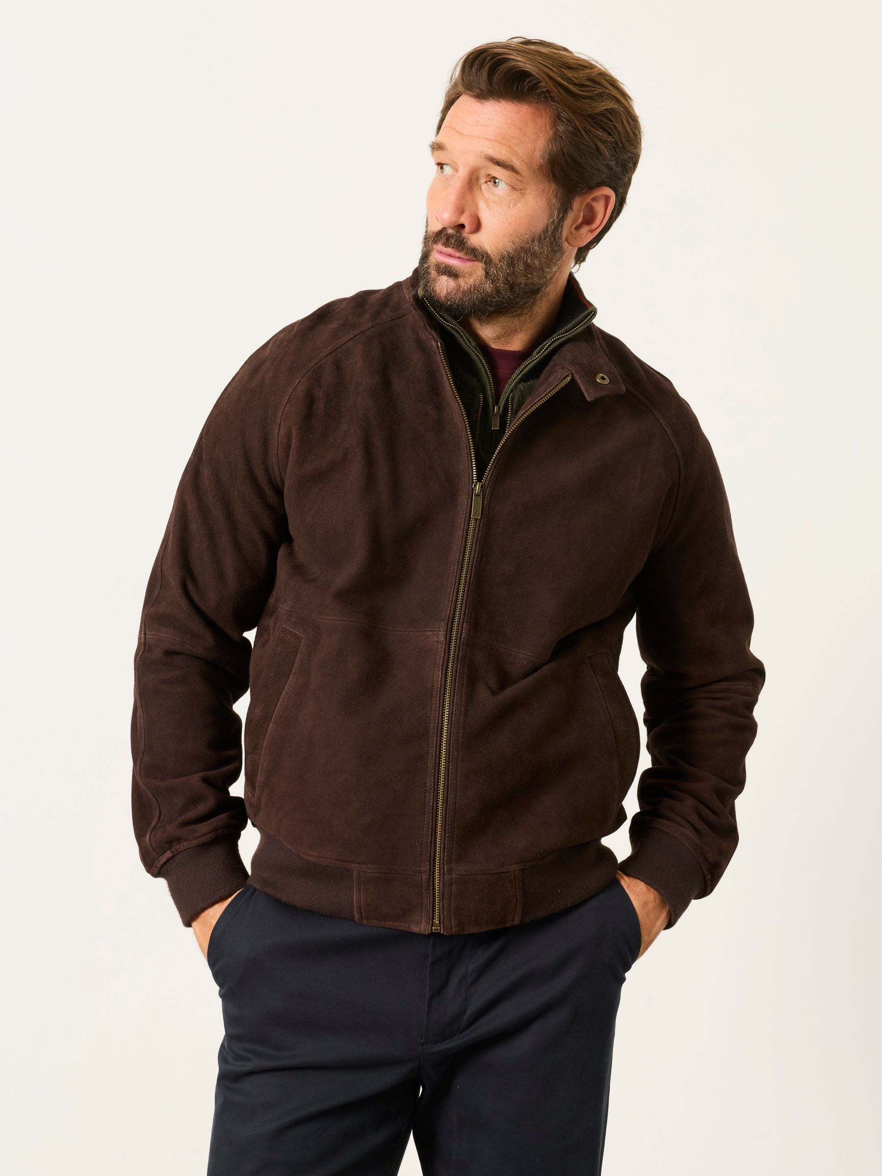 Suede Bomber Jacket in Chocolate Brown - Image 5 of 6