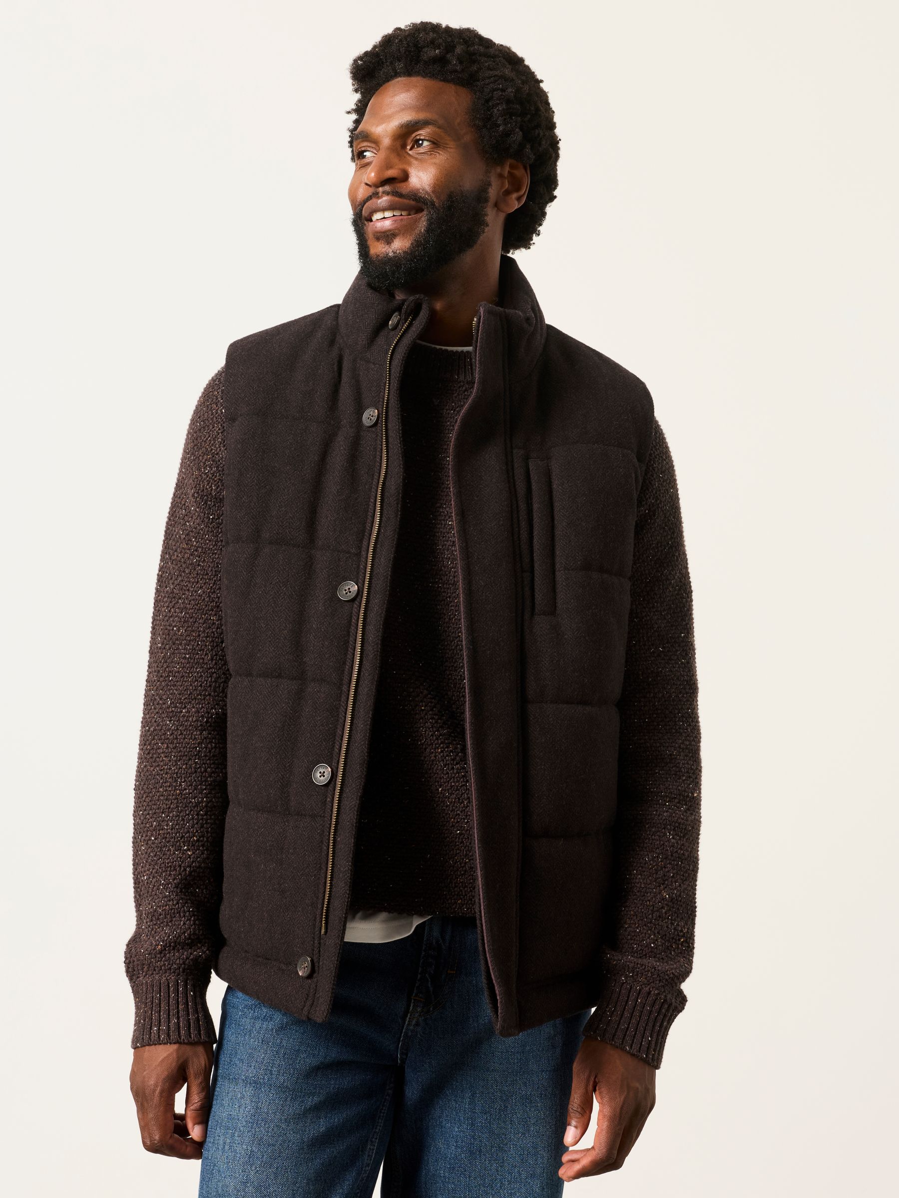 Brown Tarn Herringbone Wool Mix Gilet - Image 1 of 6