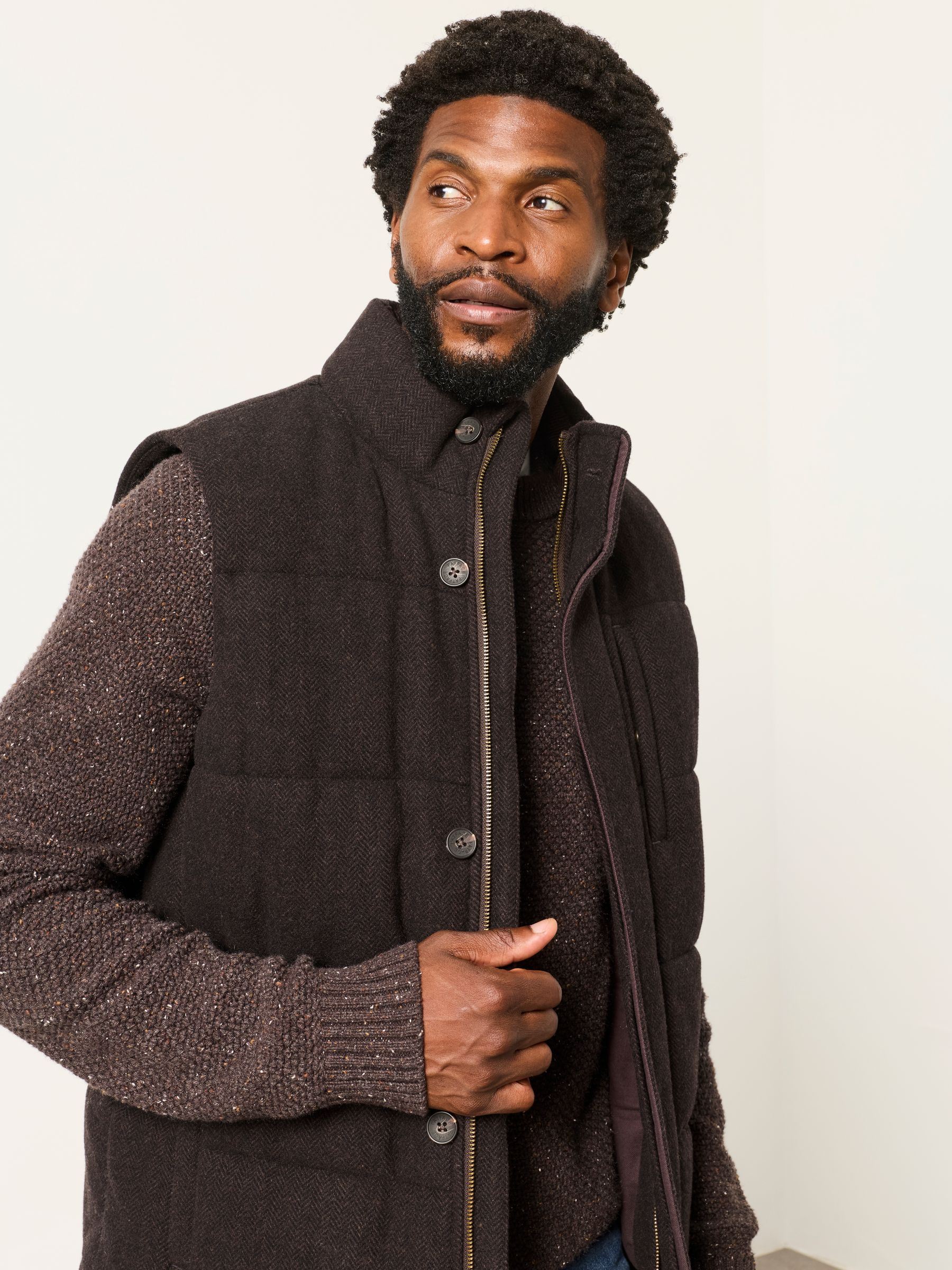 Brown Tarn Herringbone Wool Mix Gilet - Image 3 of 6