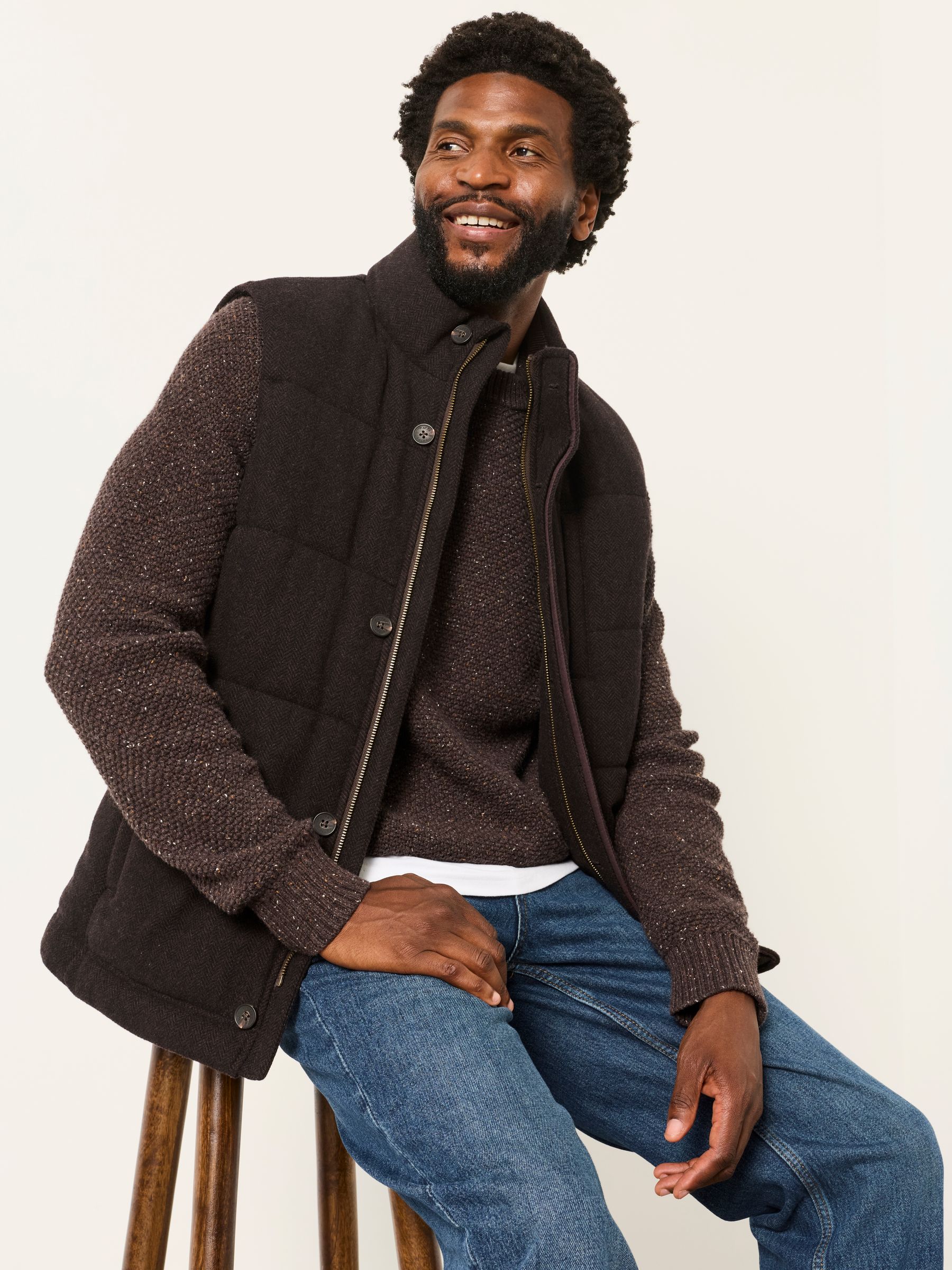 Brown Tarn Herringbone Wool Mix Gilet - Image 5 of 6