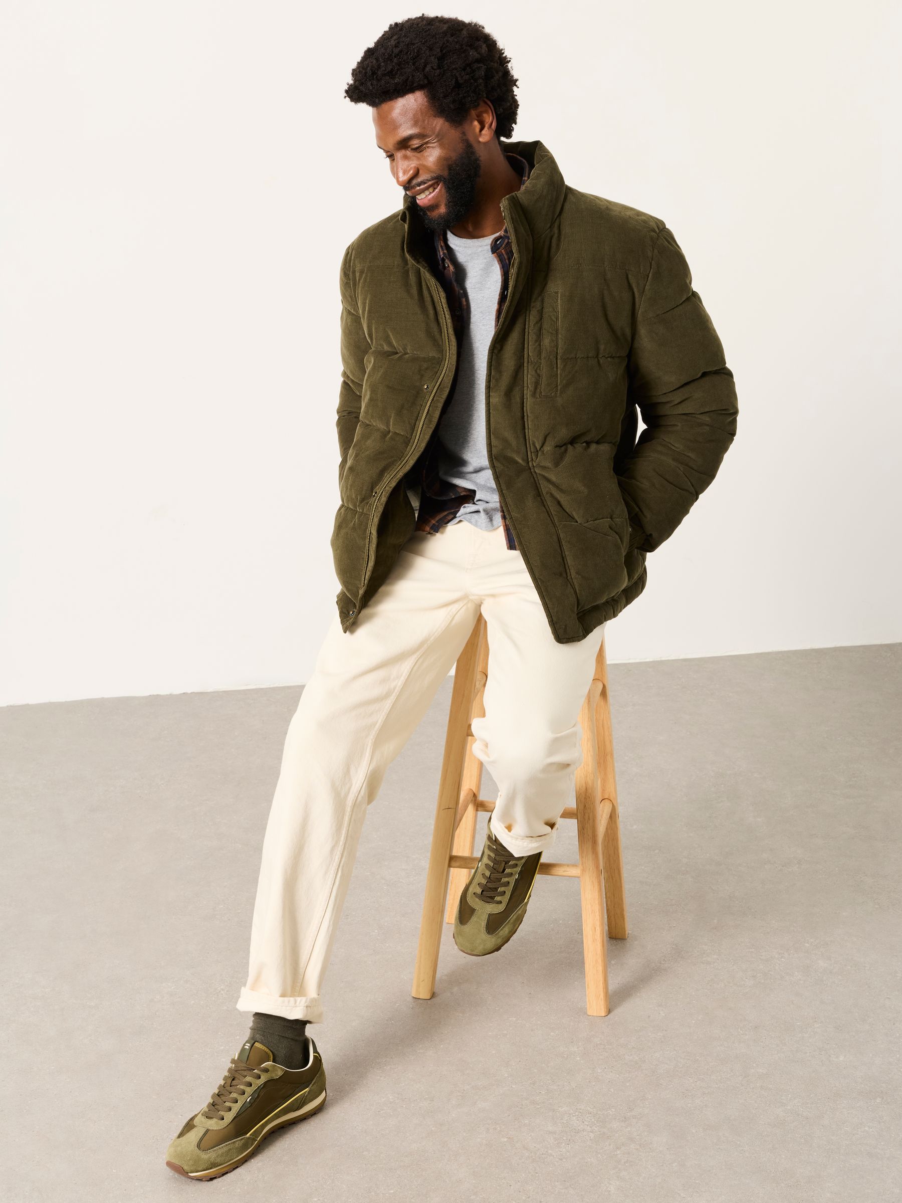Cord Padded Jacket in Khaki Green - Image 3 of 6