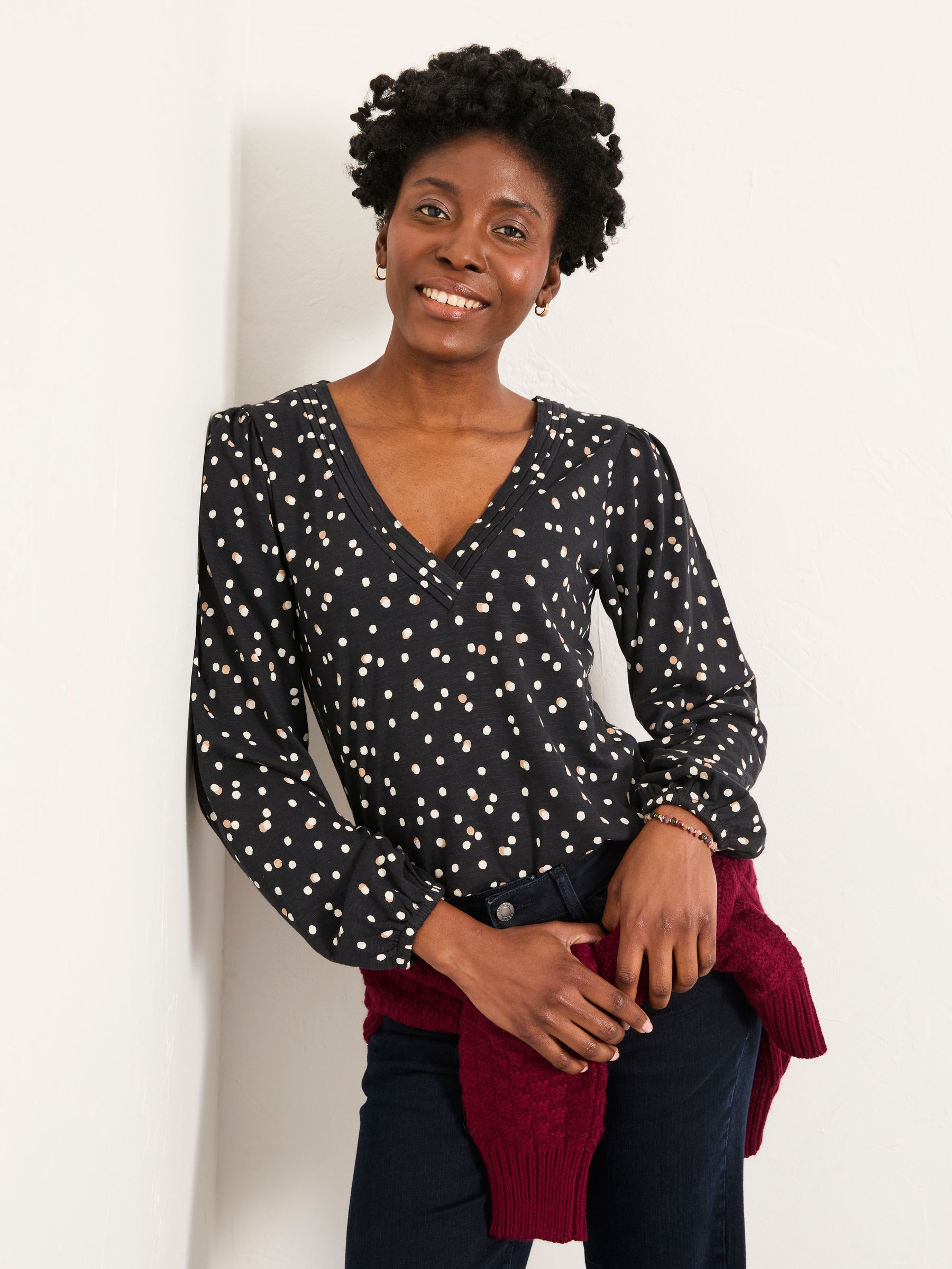 Margot Black Spot V Neck Top - Image 1 of 6