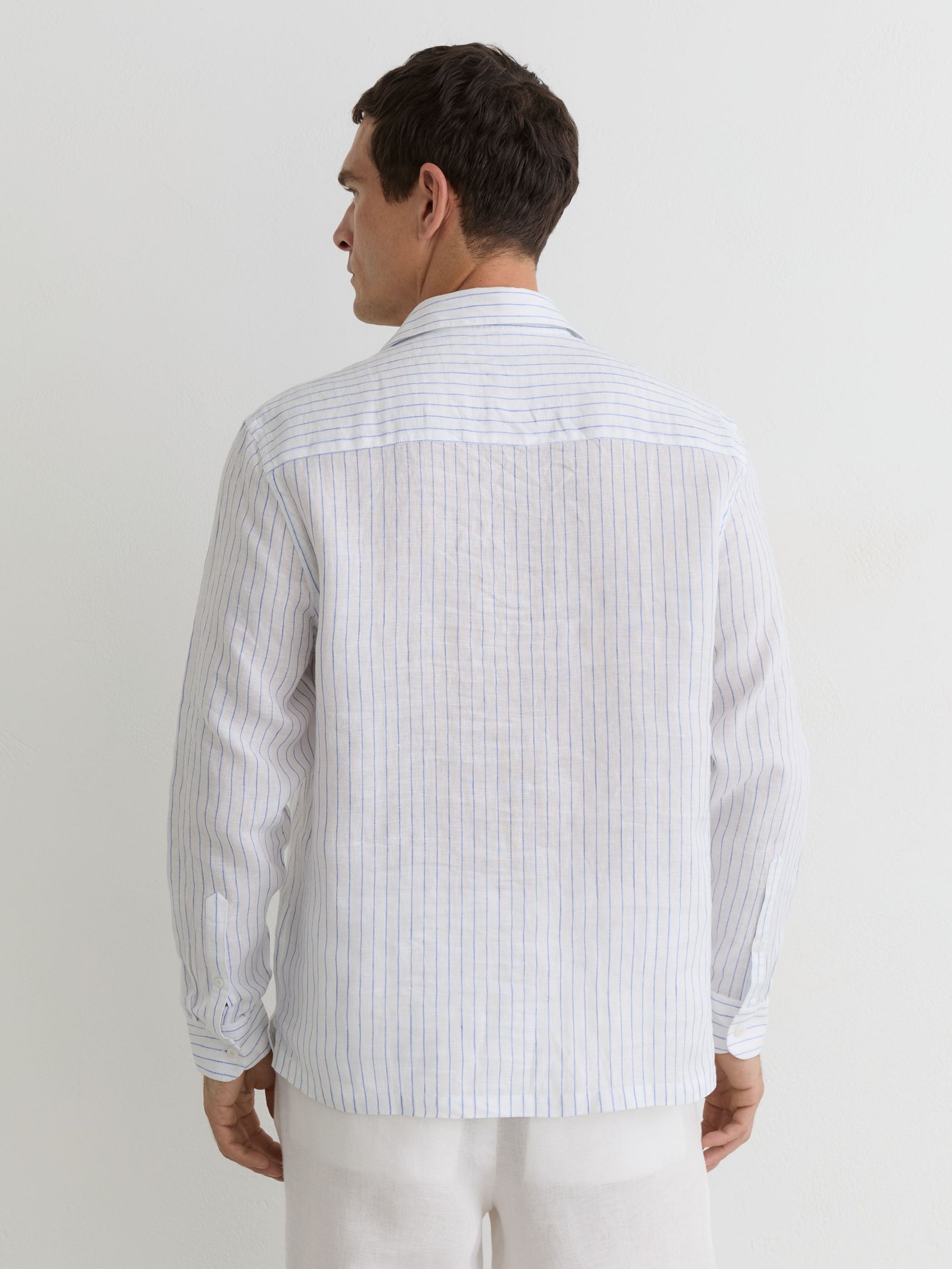Linen Pinstripe Half-Button Shirt Regular-Fit in Airforce Blue/White Stripe - image 4
