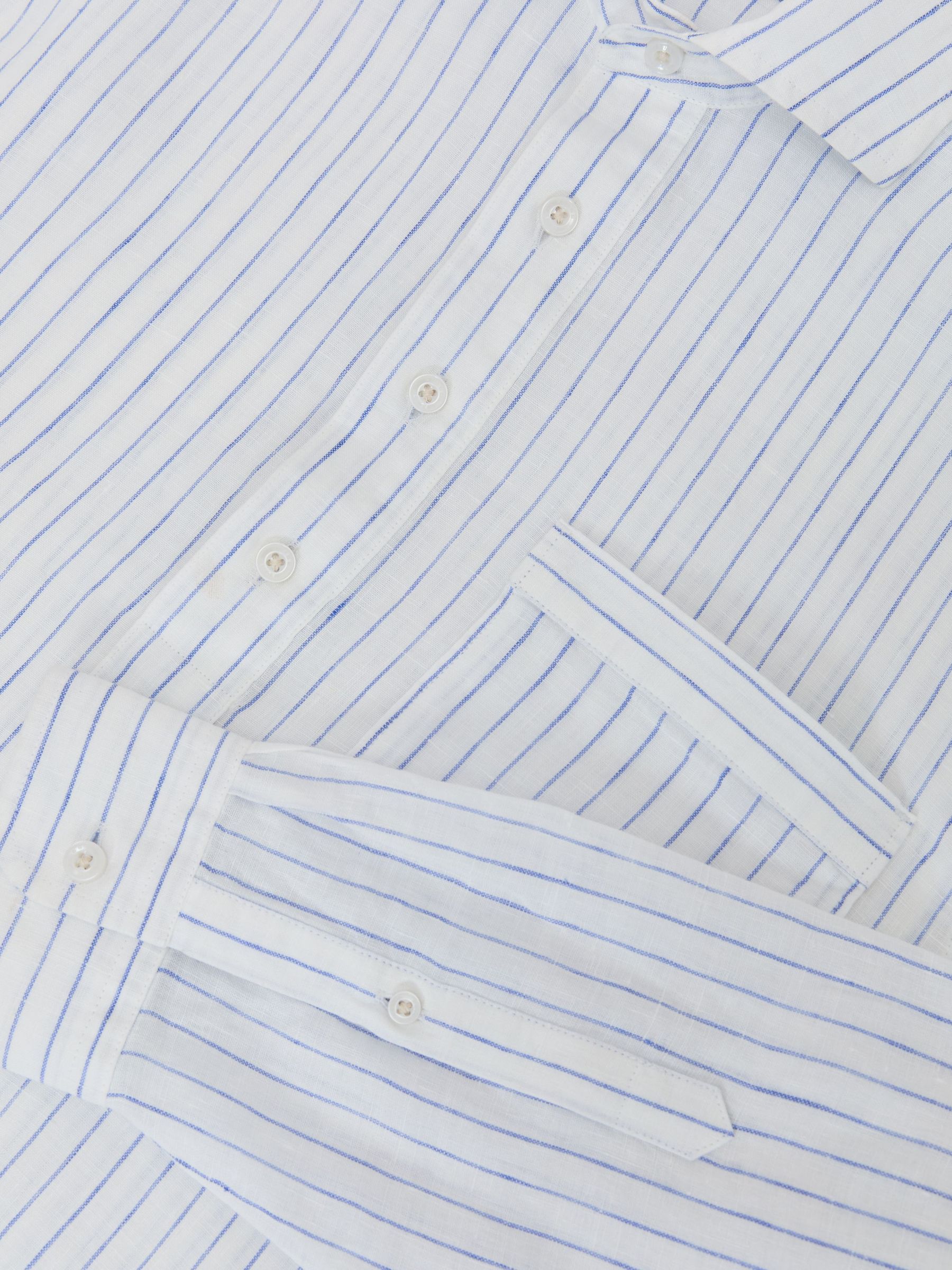 Linen Pinstripe Half-Button Shirt Regular-Fit in Airforce Blue/White Stripe - image 3