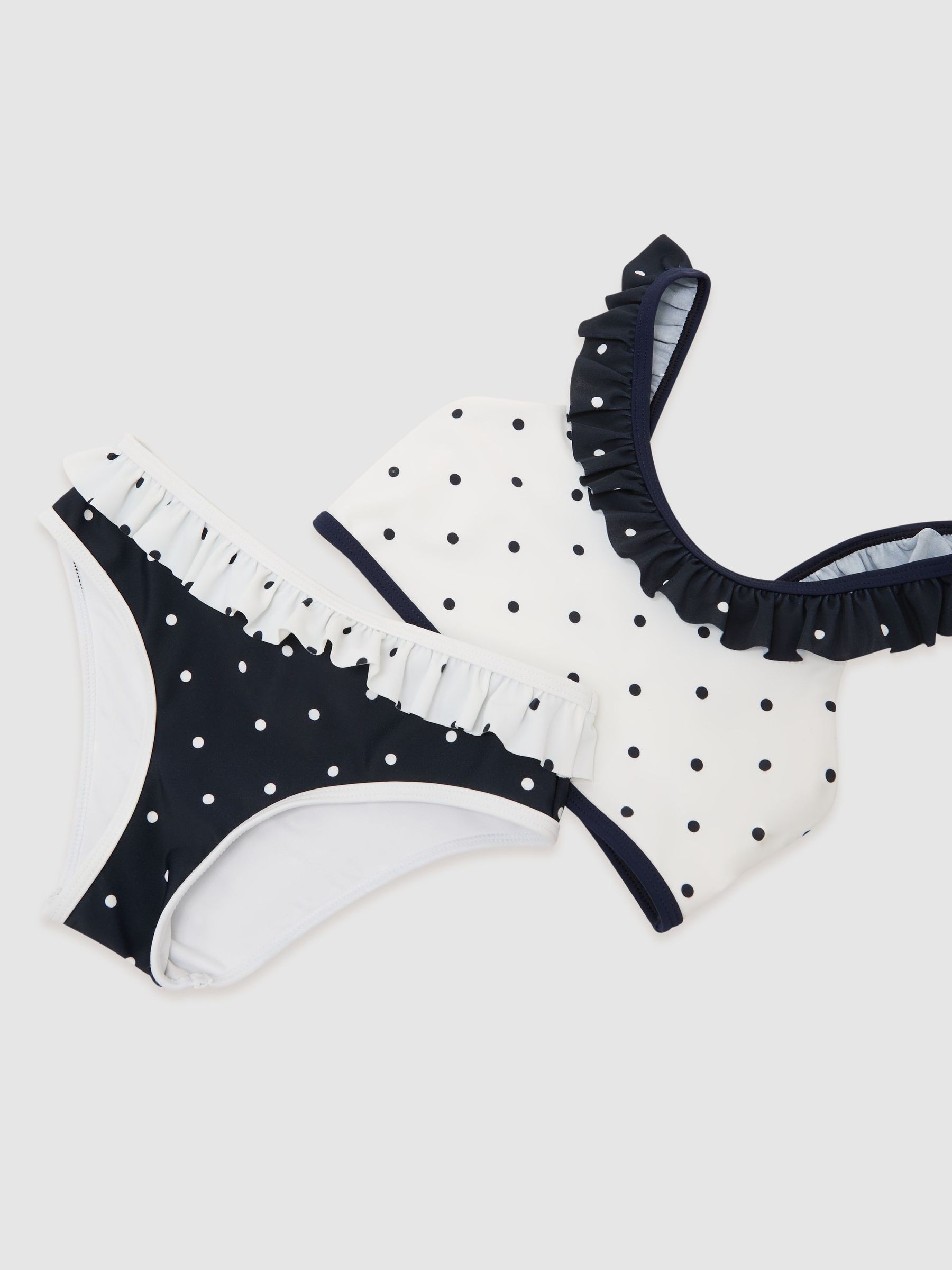 13-14 yrs Printed Ruffle Bikini Set in Navy/Ivory - Image 1 of 3