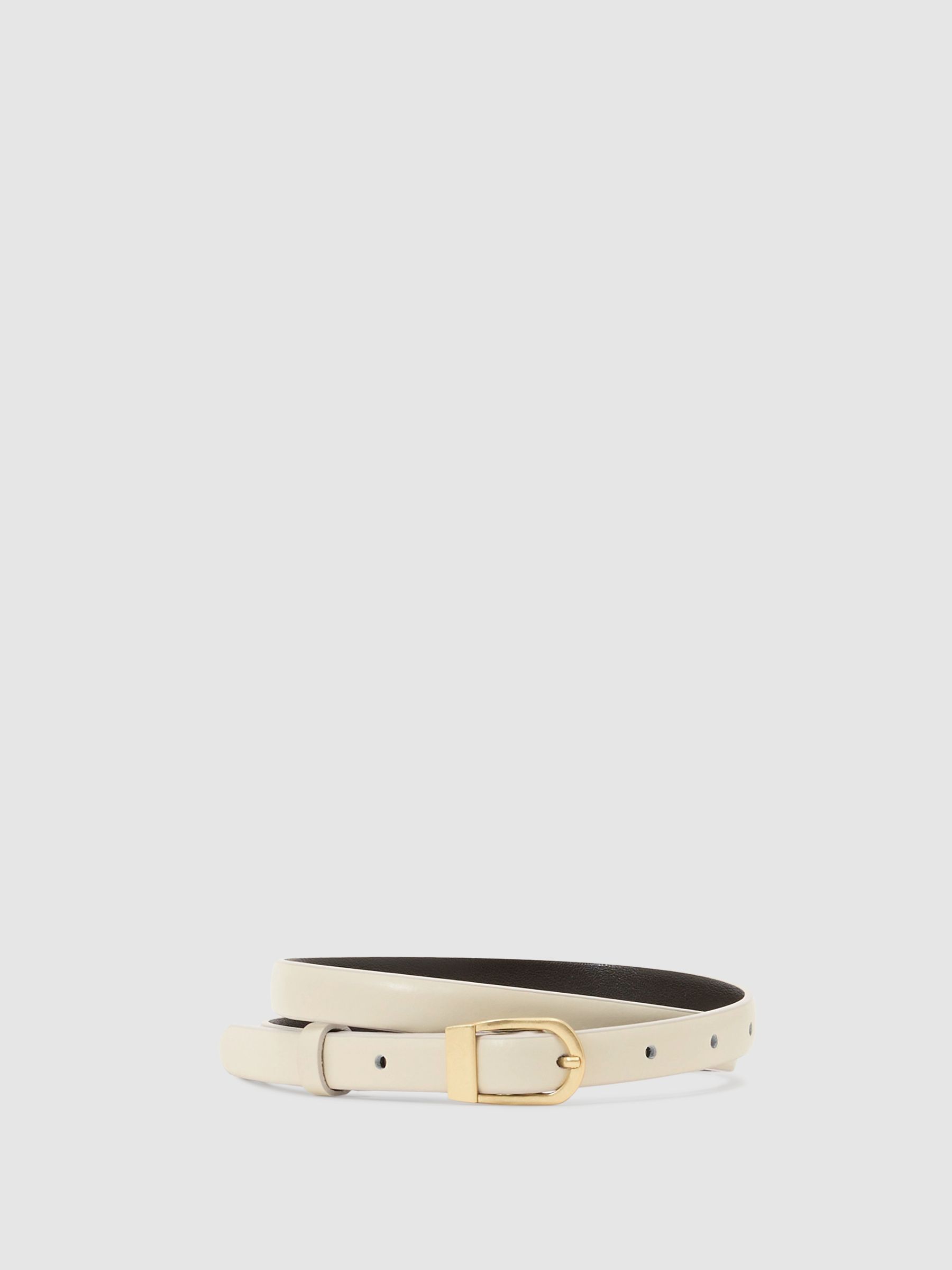 Leather Mini-Buckle Belt in Off White - Image 1 of 4